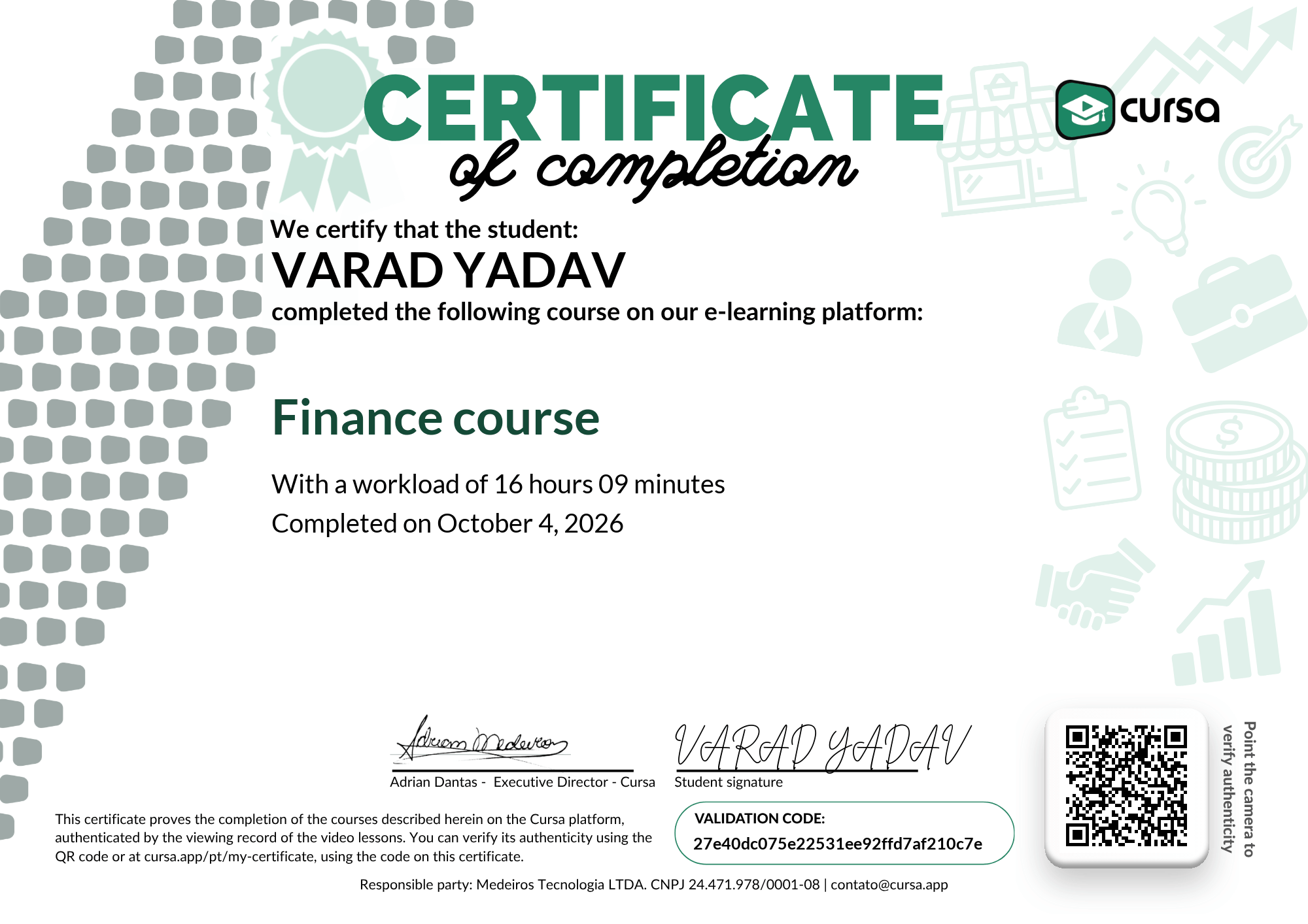 Image of my free Course Completion Certificate.
