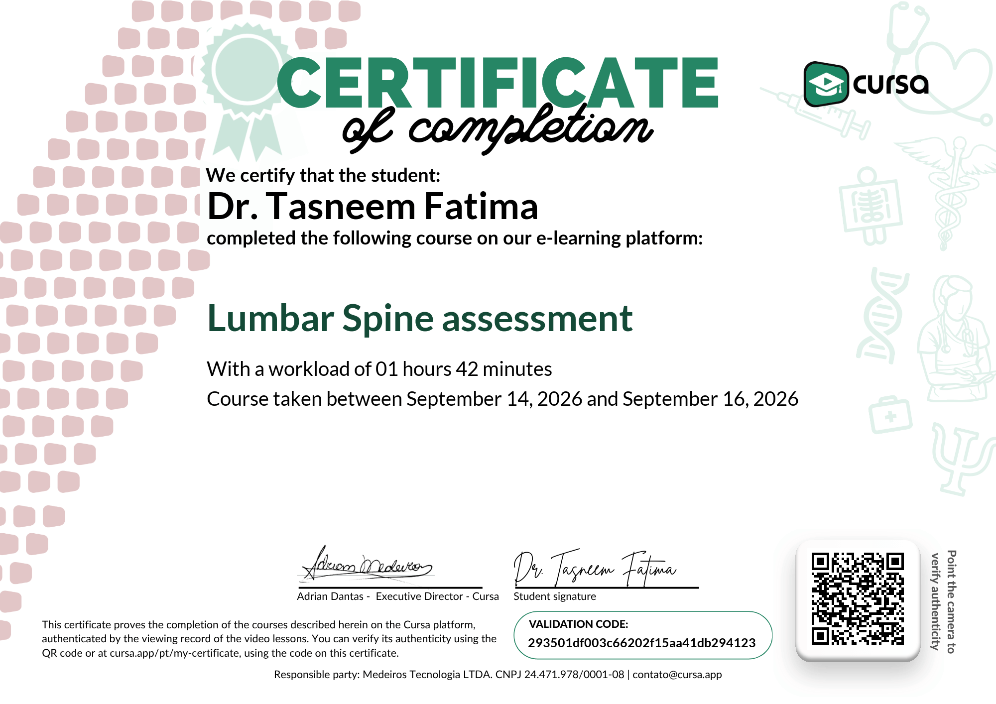 Image of my free Course Completion Certificate.