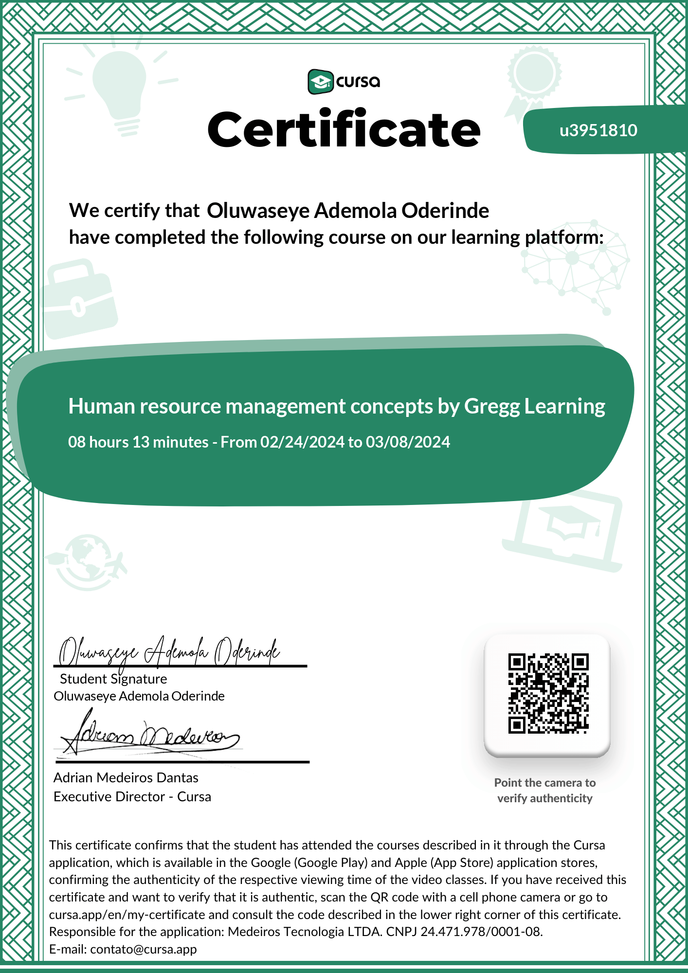 Image of my free Course Completion Certificate.