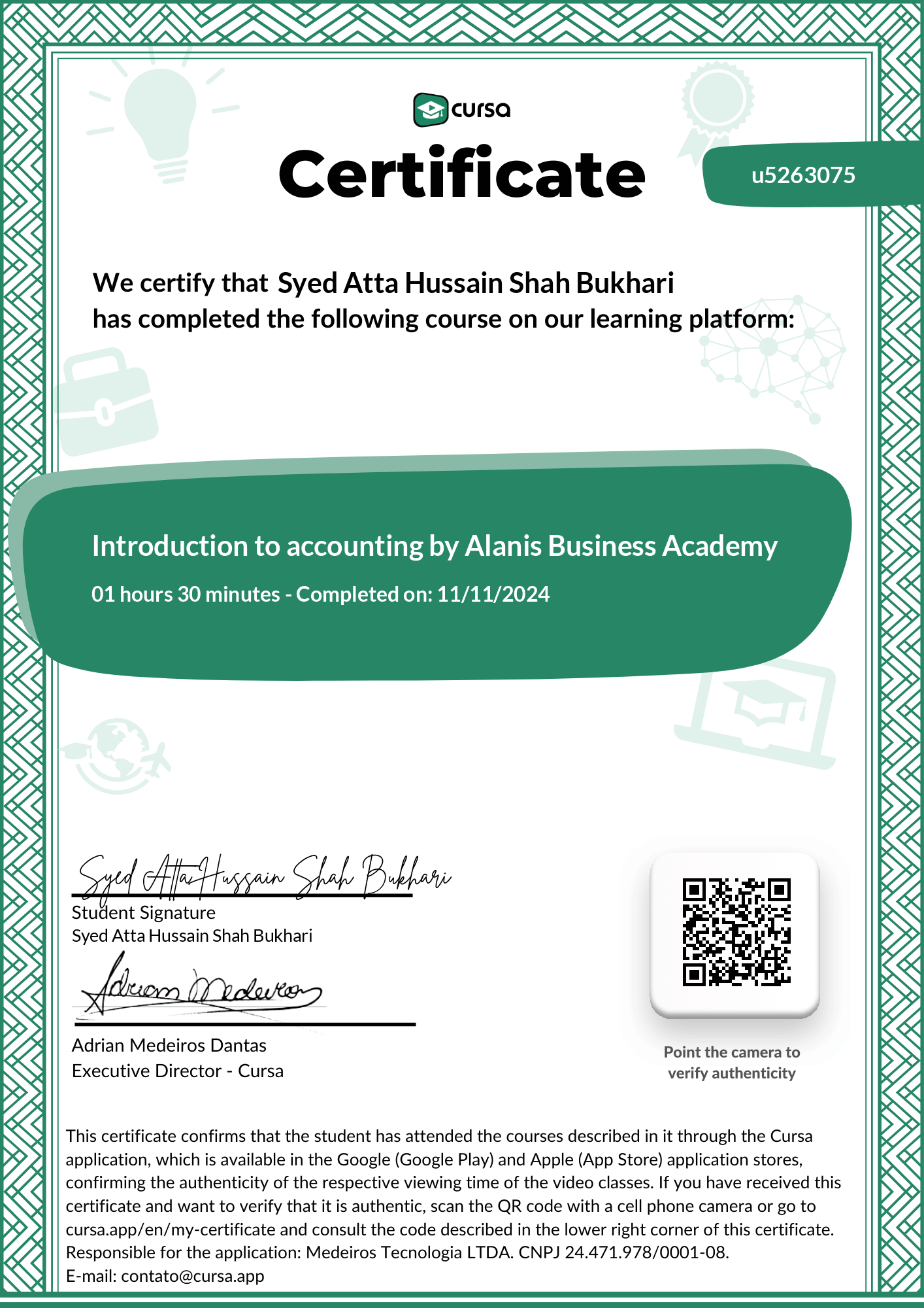 Image of my free Course Completion Certificate.