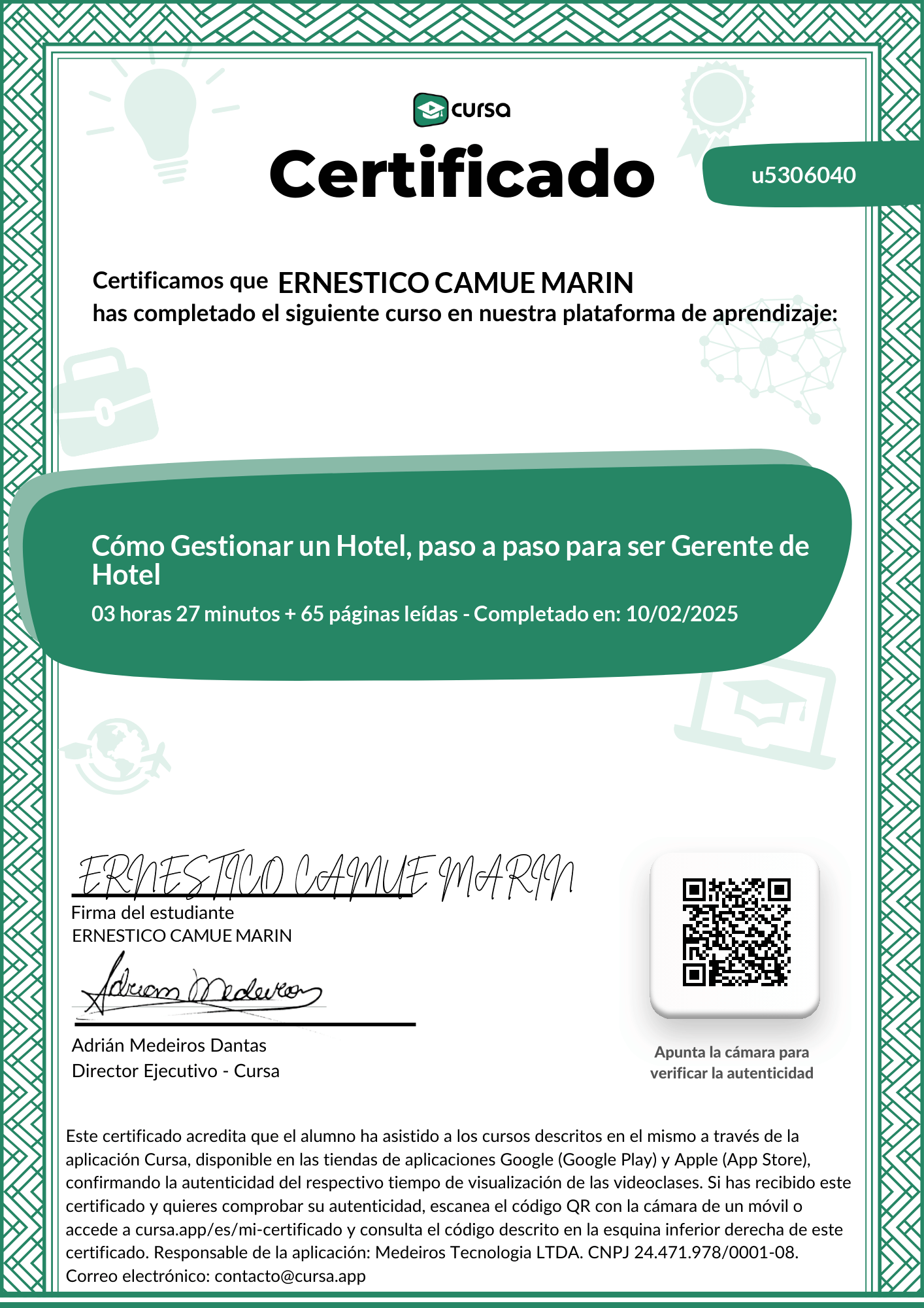 Imagen de mi Certificado de finalización del curso gratuito.
