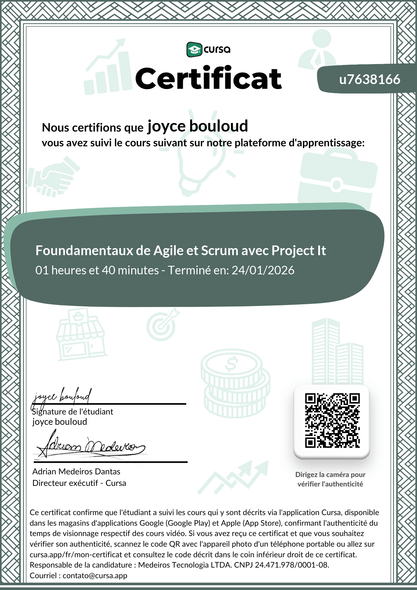 Image de mon certificat de fin de cours gratuit.