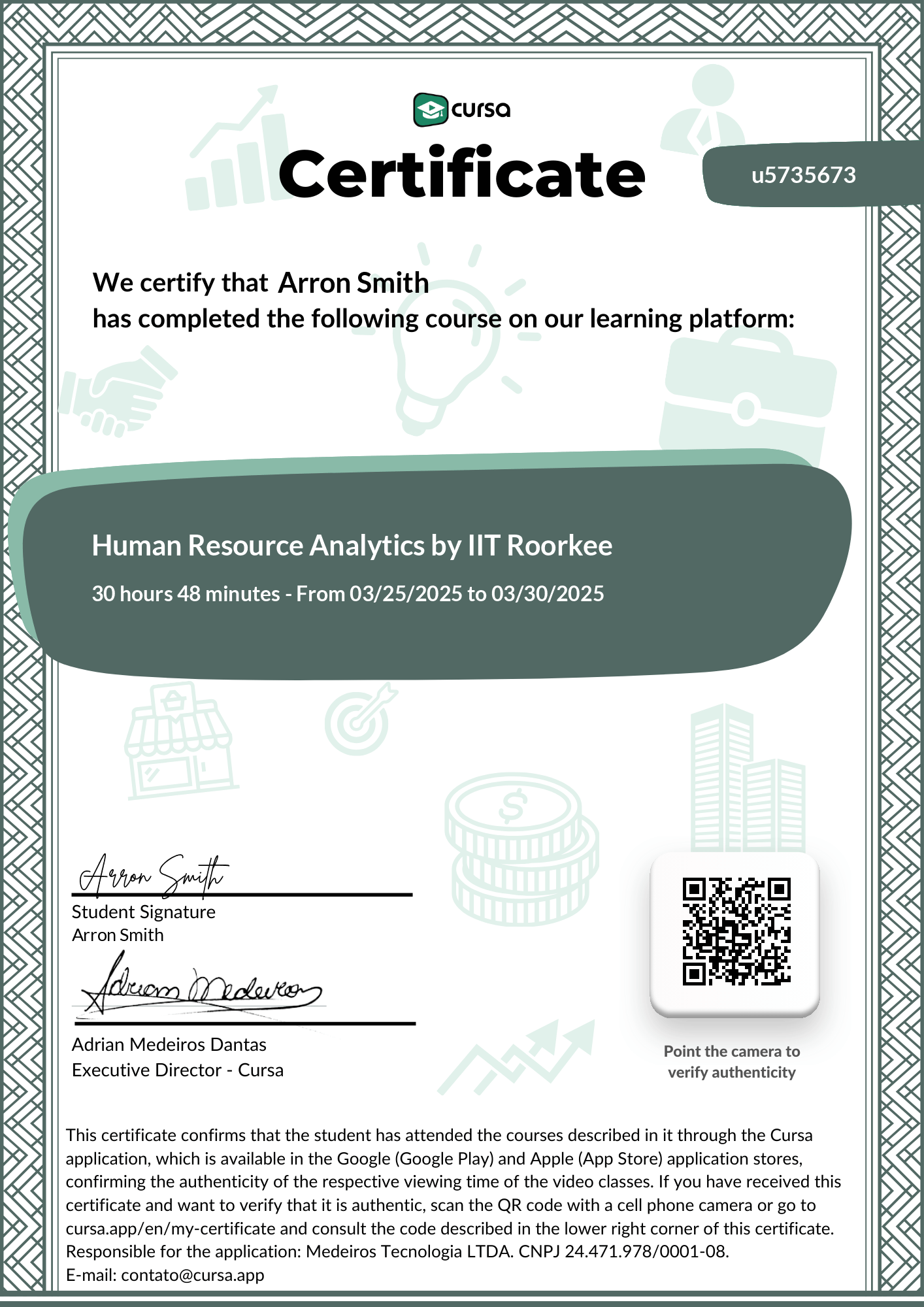 Image of my free Course Completion Certificate.