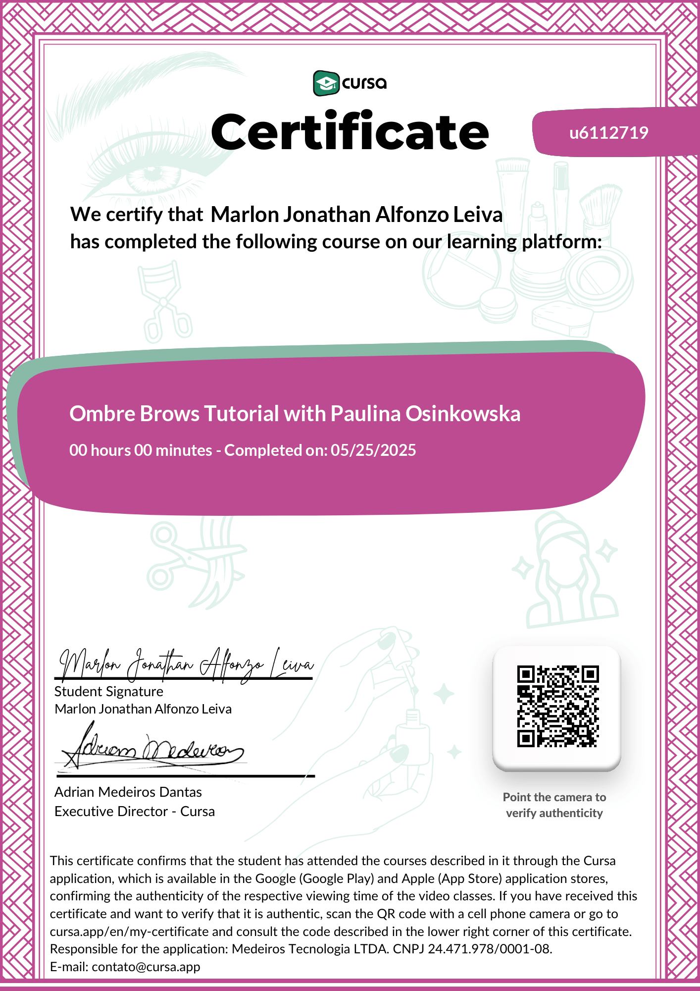 Image of my free Course Completion Certificate.