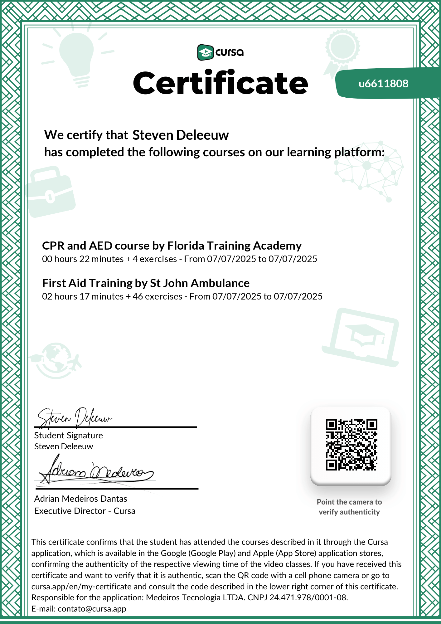 Image of my free Course Completion Certificate.