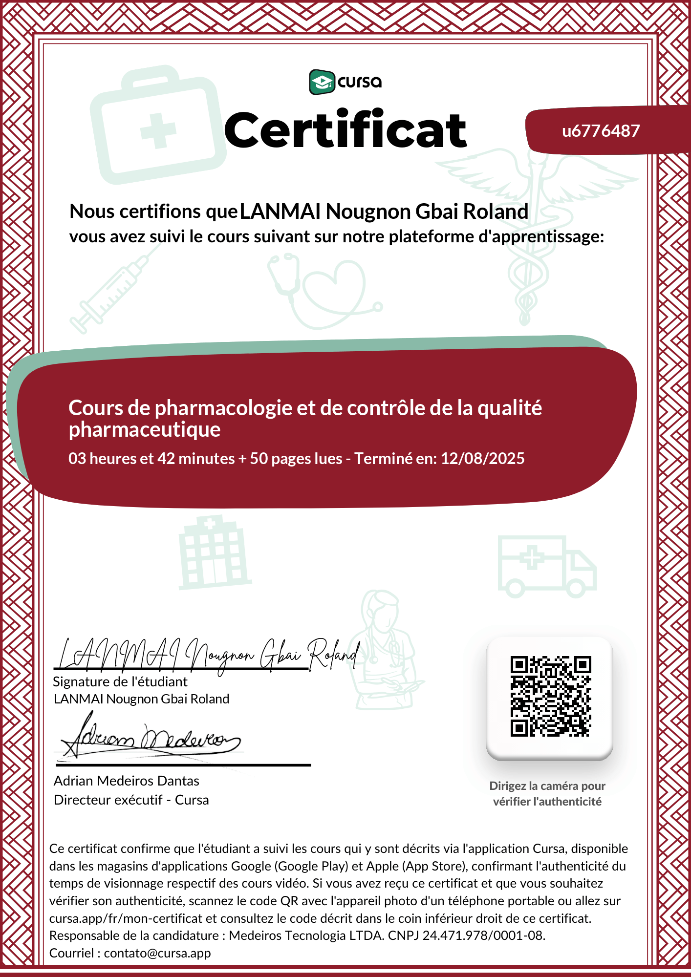 Image de mon certificat de fin de cours gratuit.