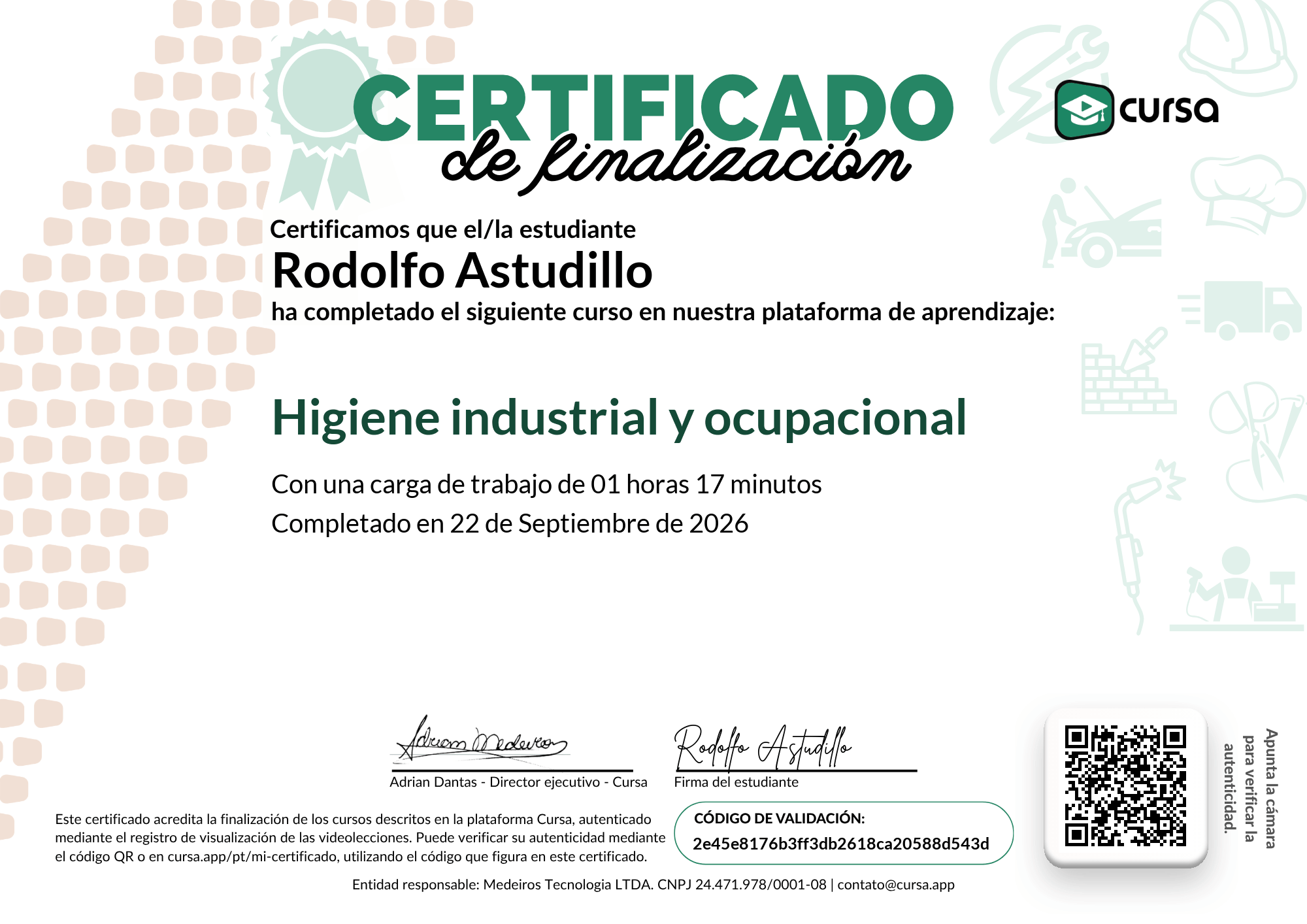 Imagen de mi Certificado de finalización del curso gratuito.