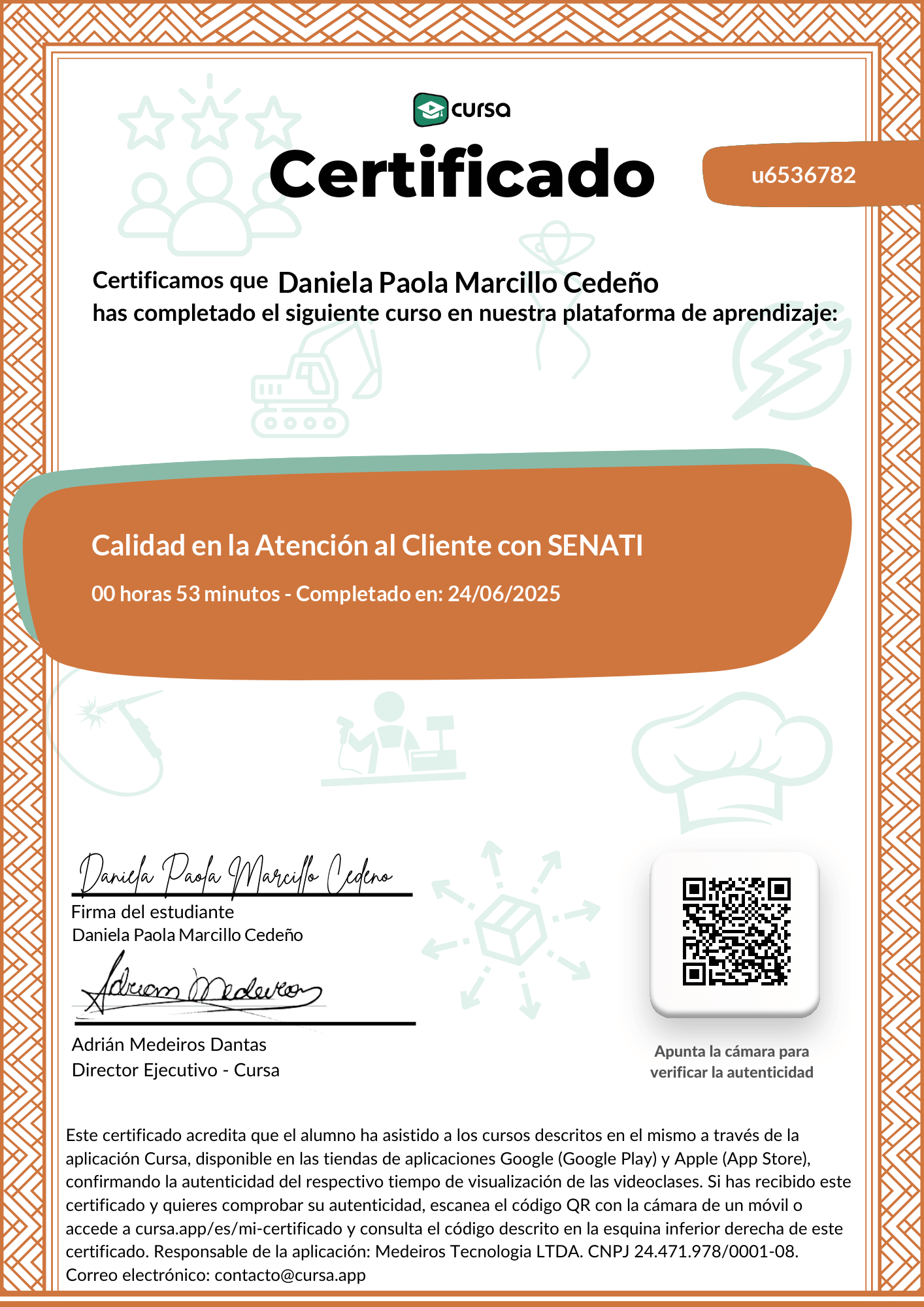 Imagen de mi Certificado de finalización del curso gratuito.