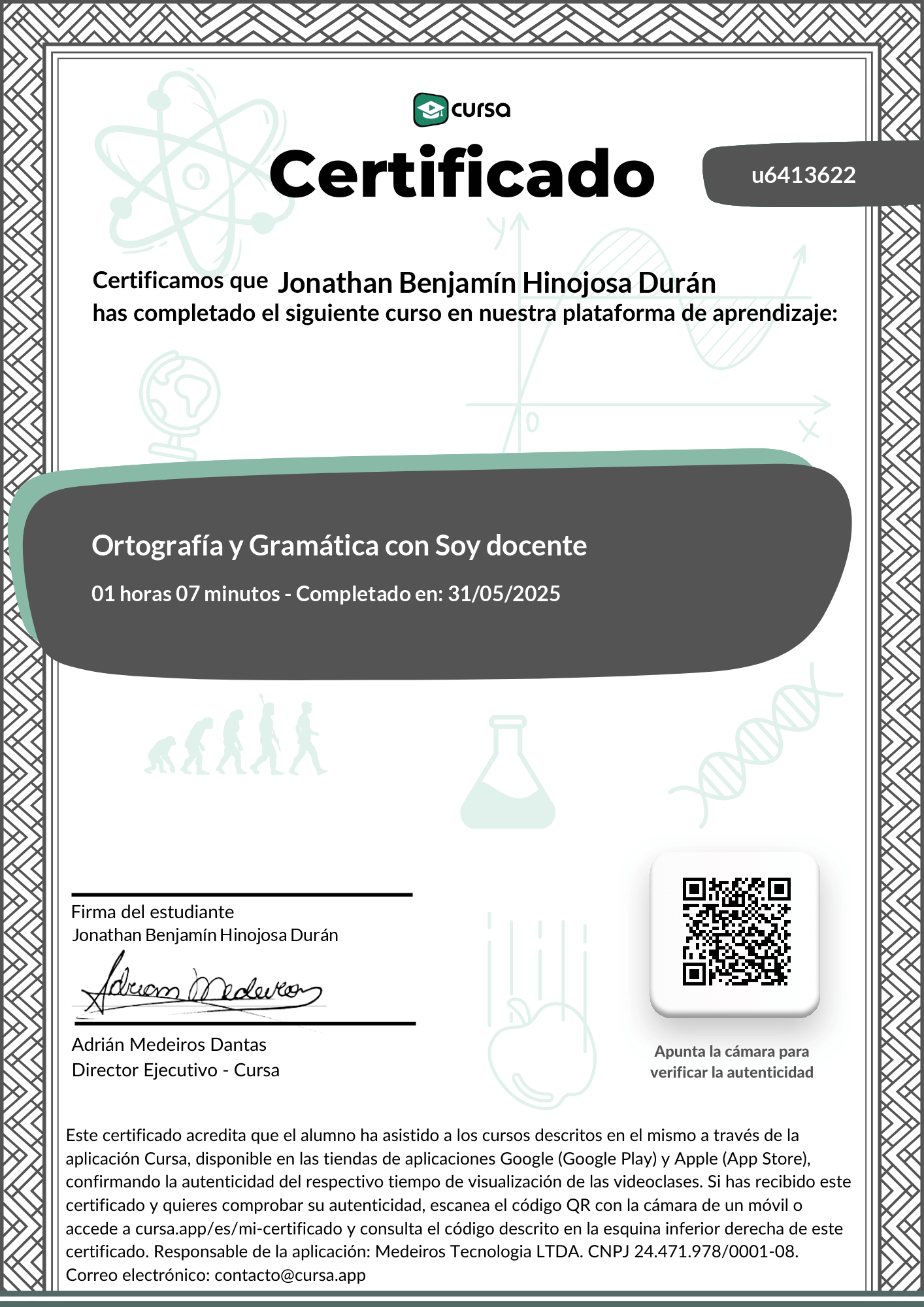 Imagen de mi Certificado de finalización del curso gratuito.
