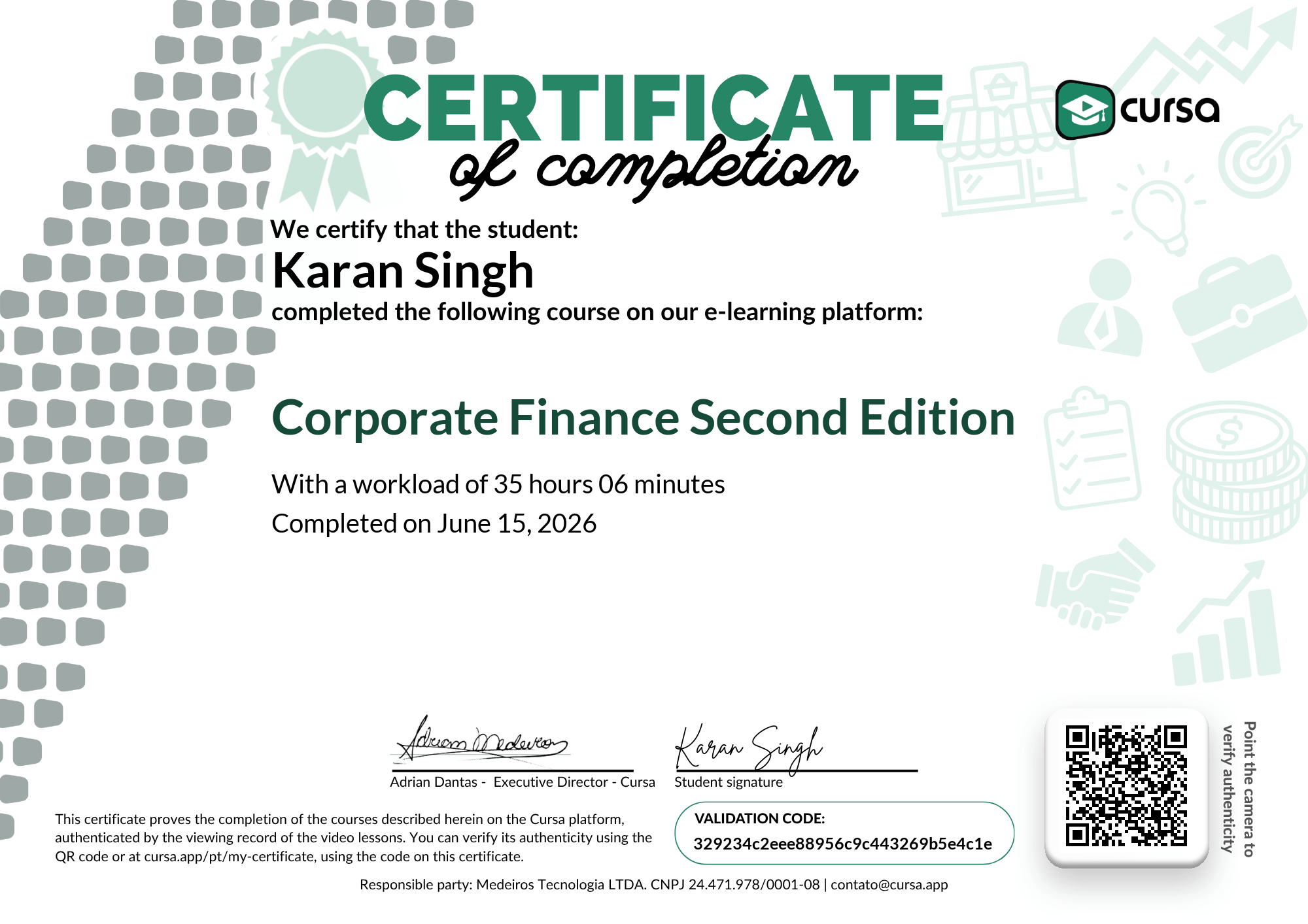 Image of my free Course Completion Certificate.