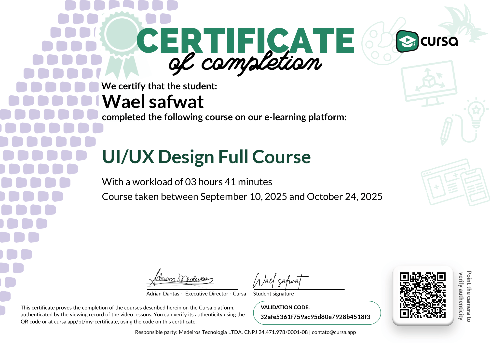 Image of my free Course Completion Certificate.