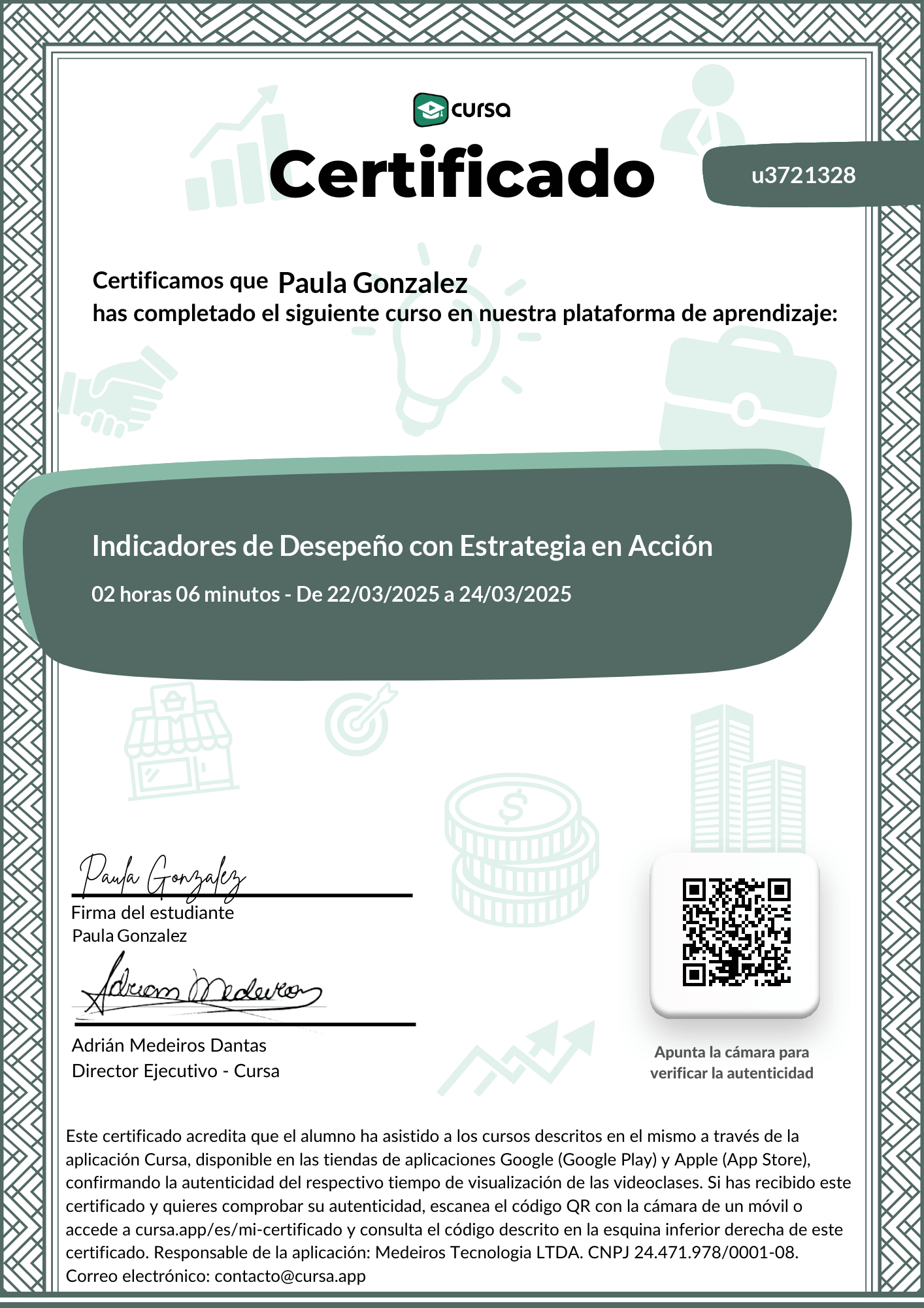 Imagen de mi Certificado de finalización del curso gratuito.