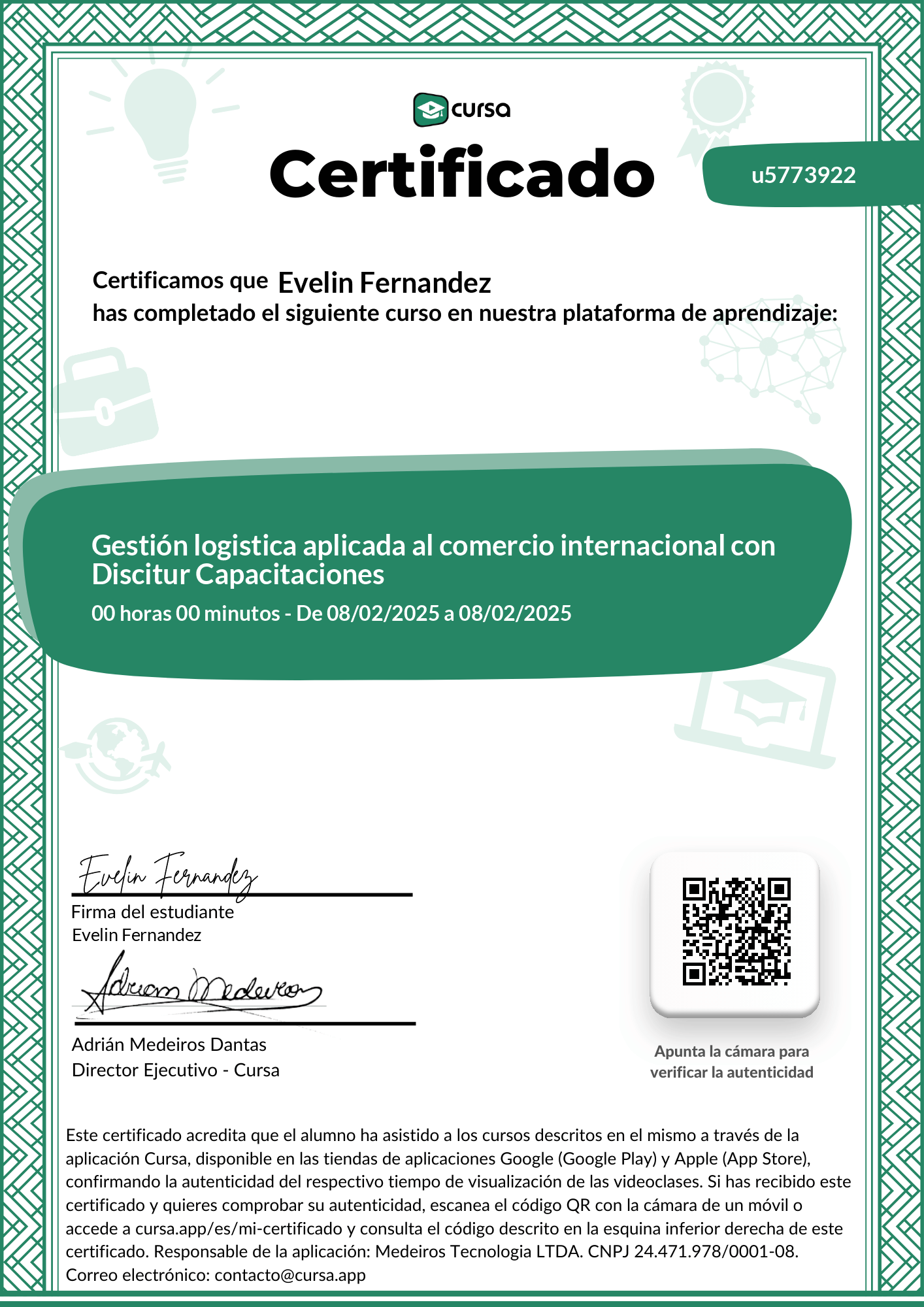 Imagen de mi Certificado de finalización del curso gratuito.