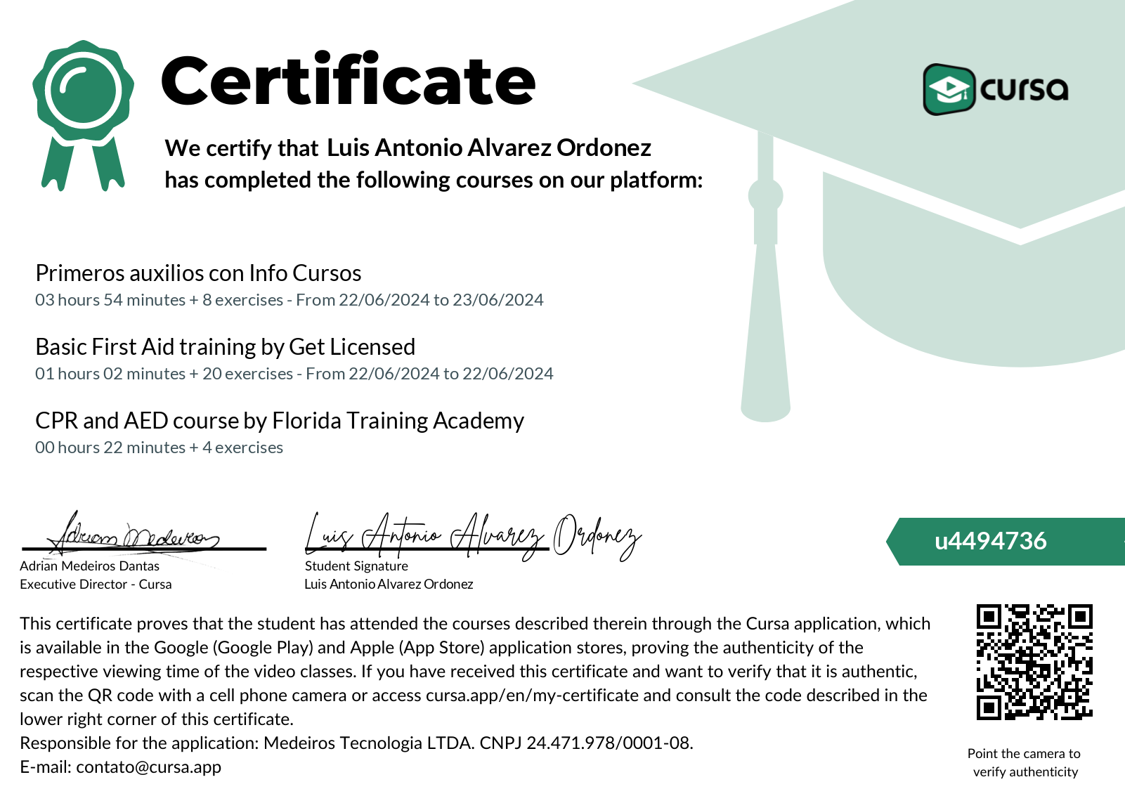 Image of my free Course Completion Certificate.