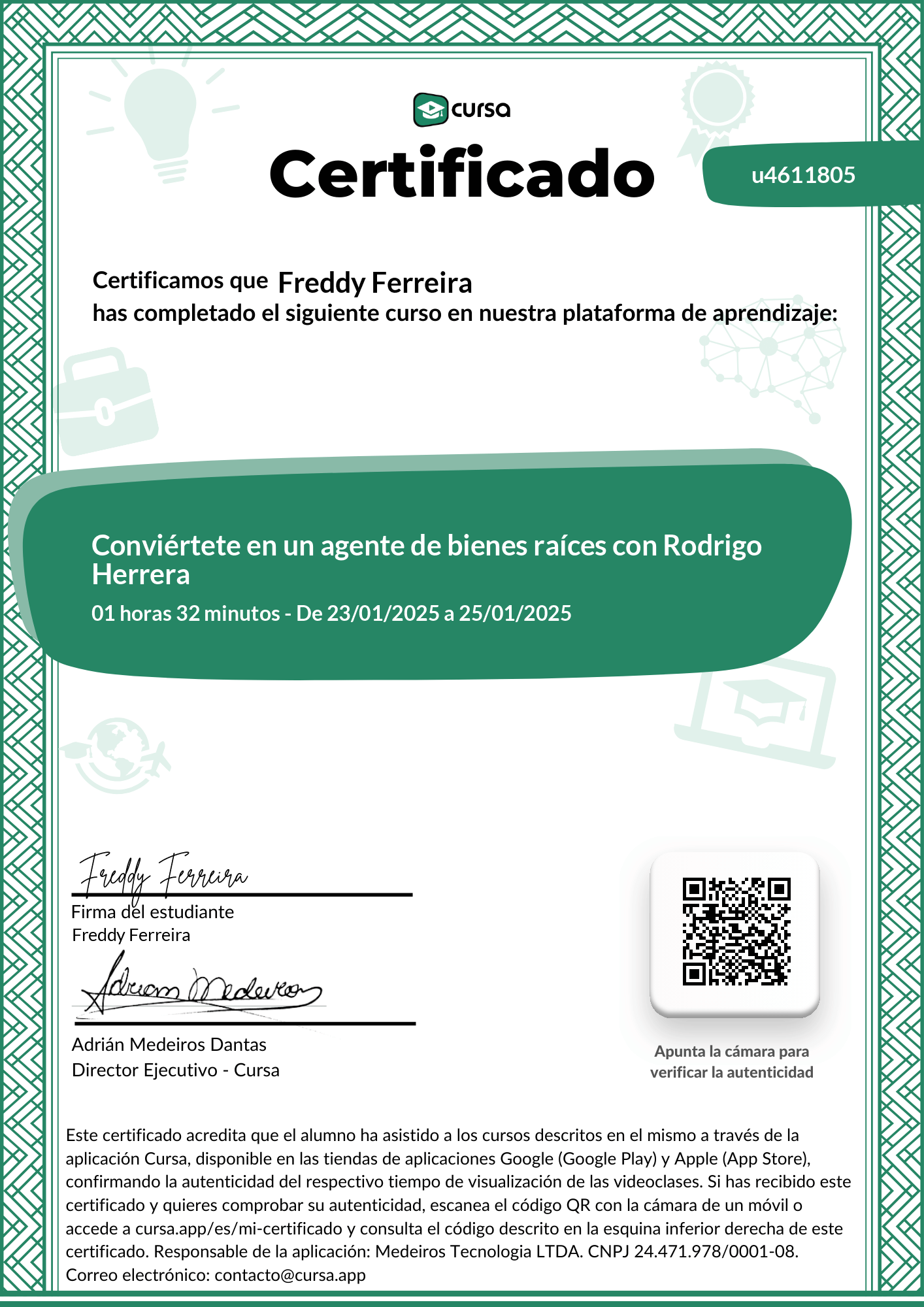 Imagen de mi Certificado de finalización del curso gratuito.