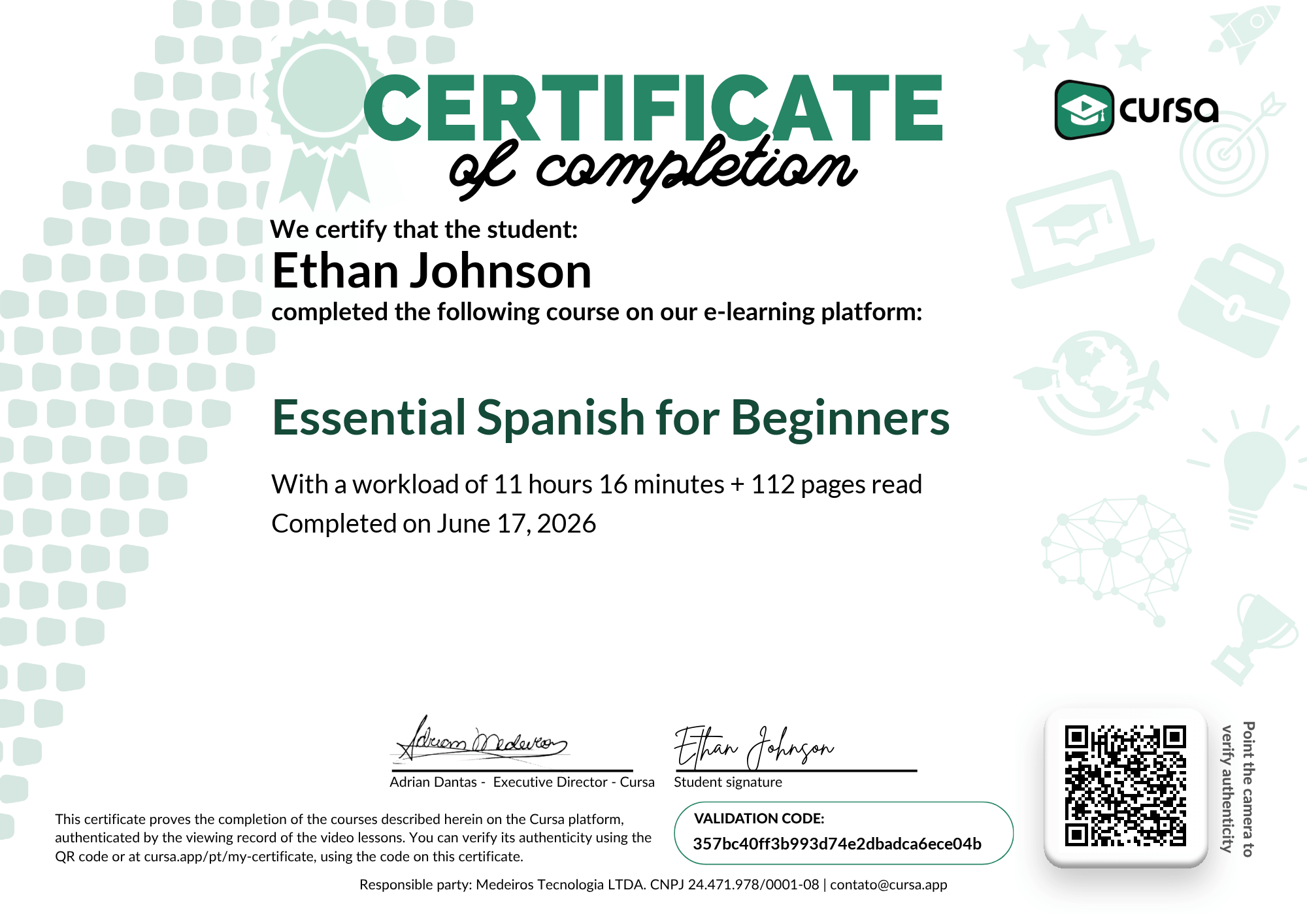 Image of my free Course Completion Certificate.