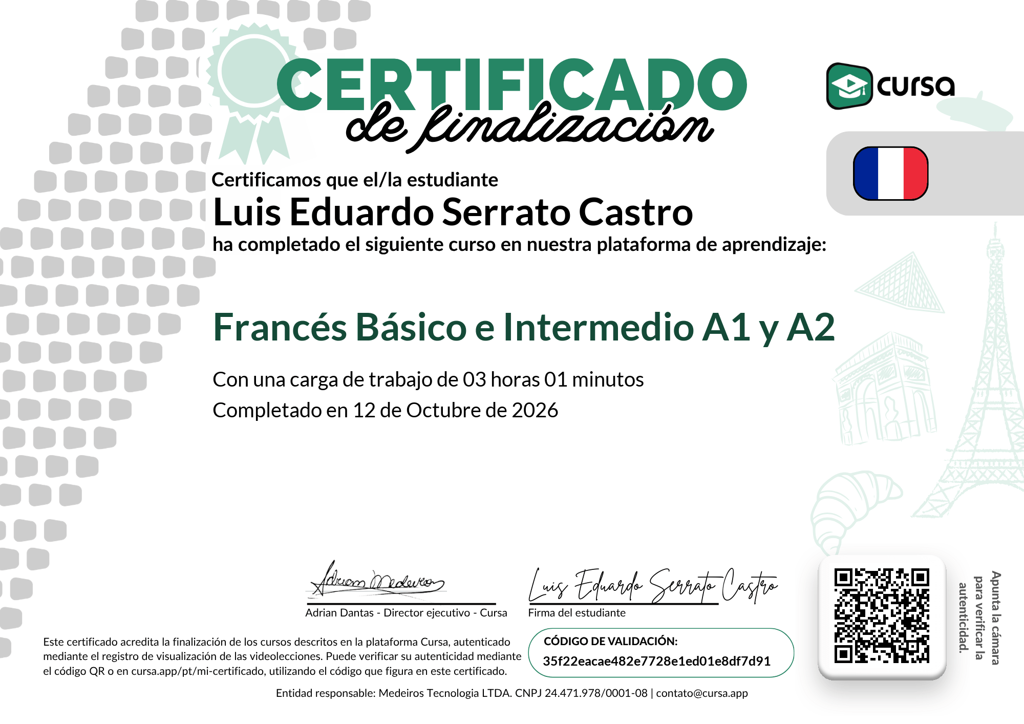 Imagen de mi Certificado de finalización del curso gratuito.