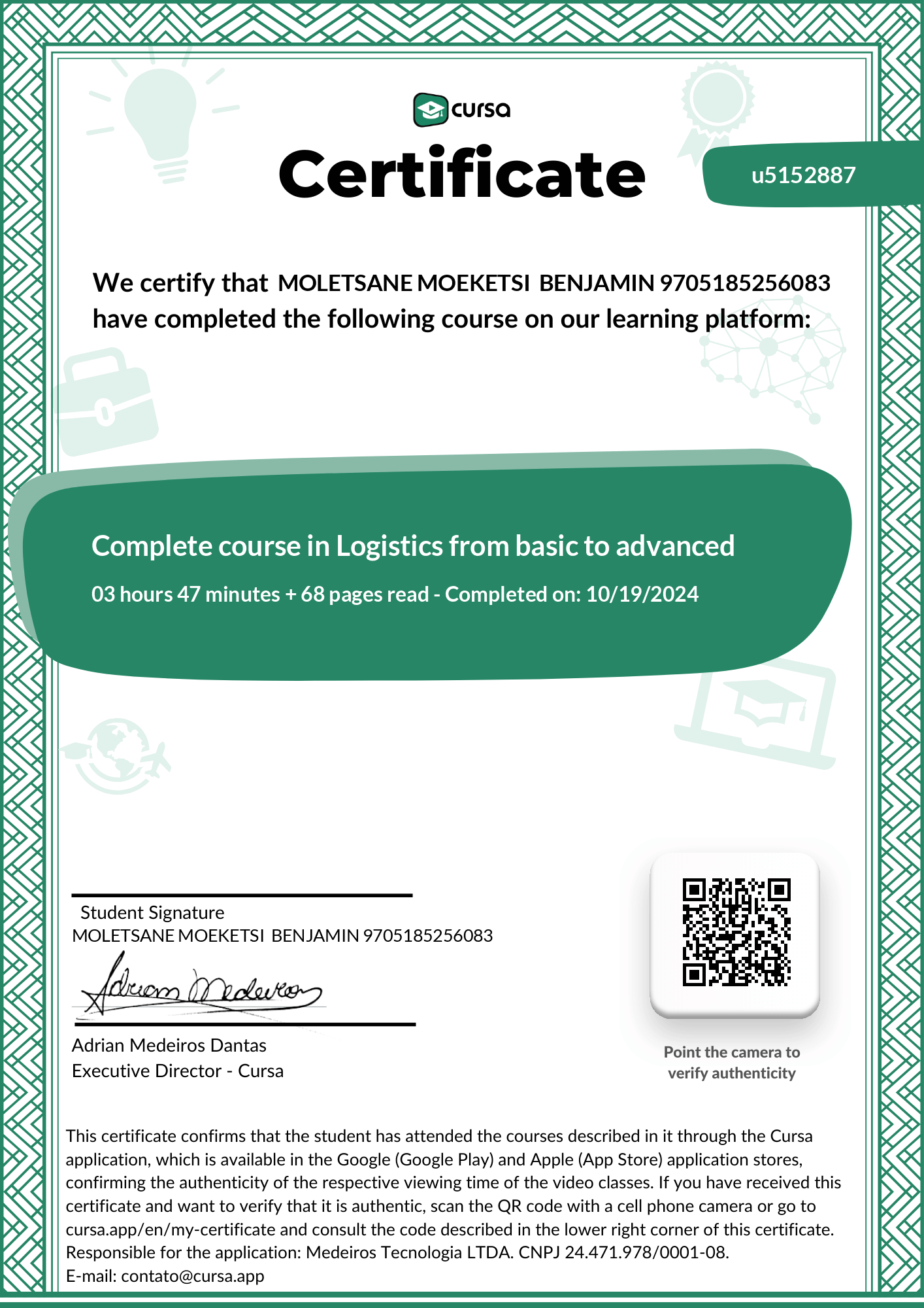Image of my free Course Completion Certificate.