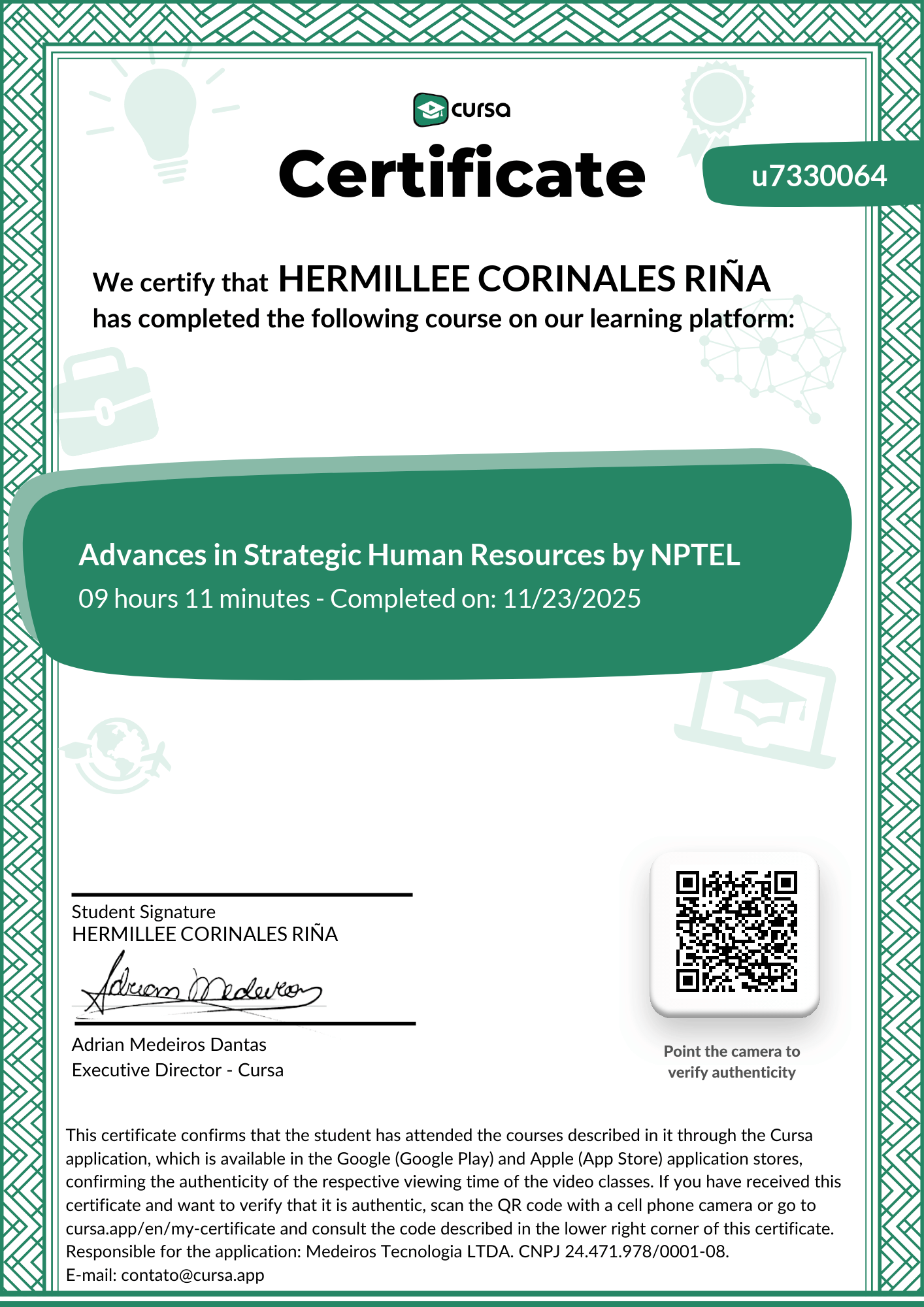 Image of my free Course Completion Certificate.