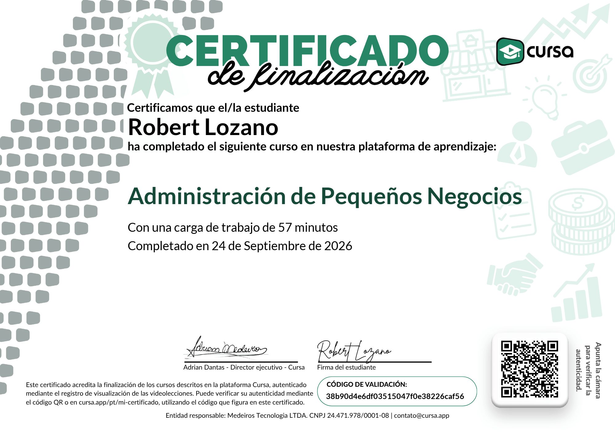 Imagen de mi Certificado de finalización del curso gratuito.