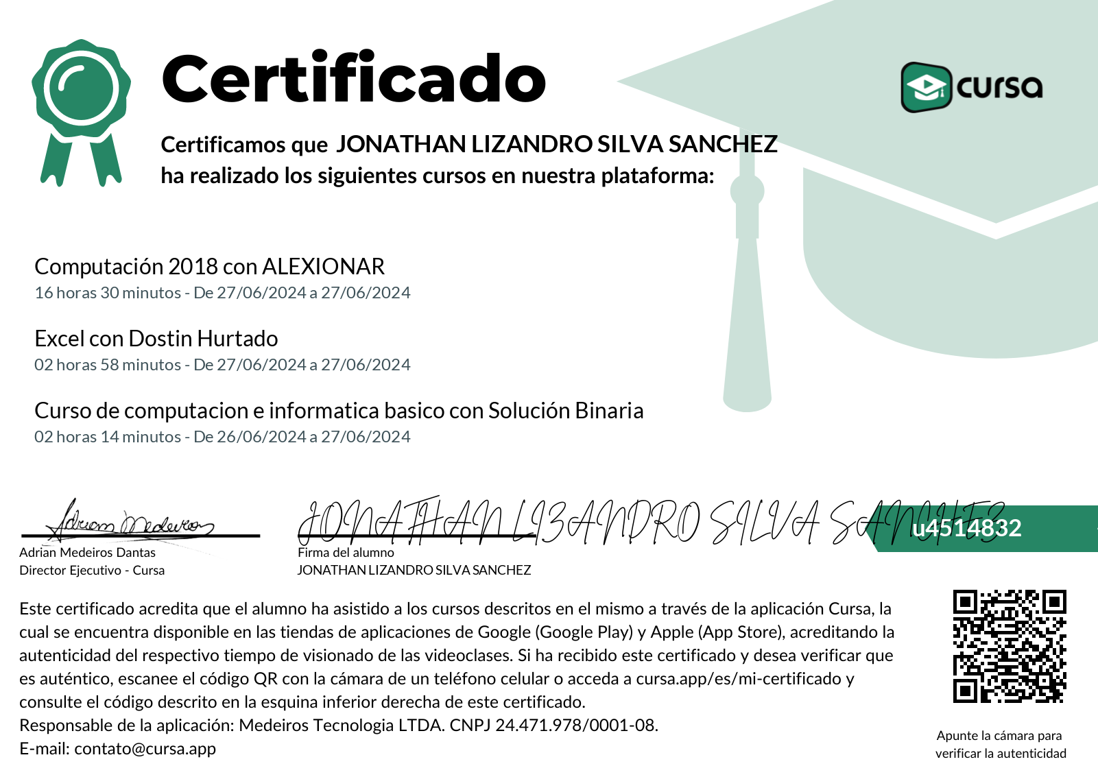 Imagen de mi Certificado de finalización del curso gratuito.