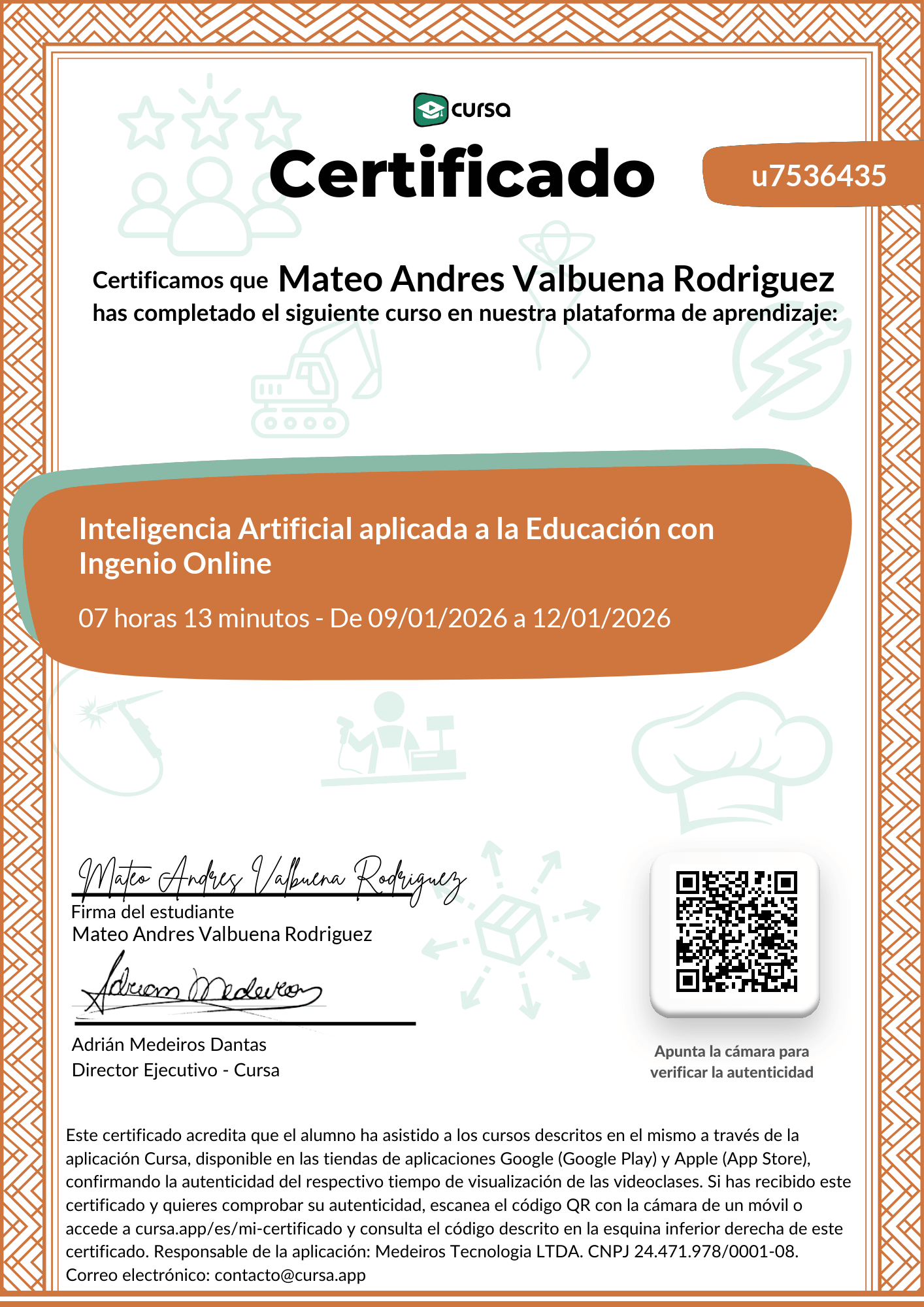 Imagen de mi Certificado de finalización del curso gratuito.