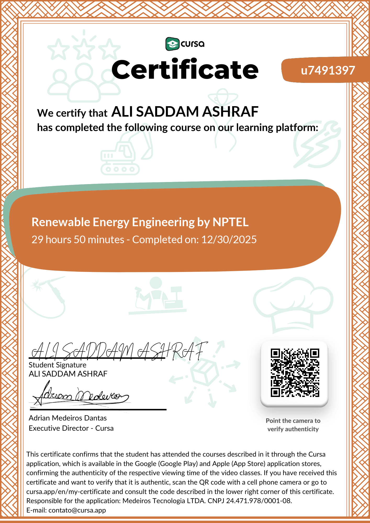 Image of my free Course Completion Certificate.