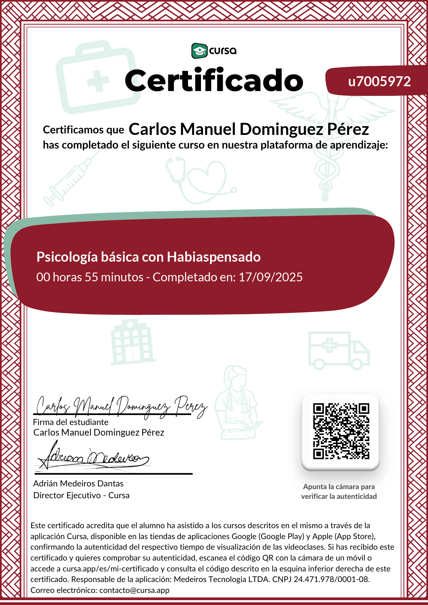 Imagen de mi Certificado de finalización del curso gratuito.