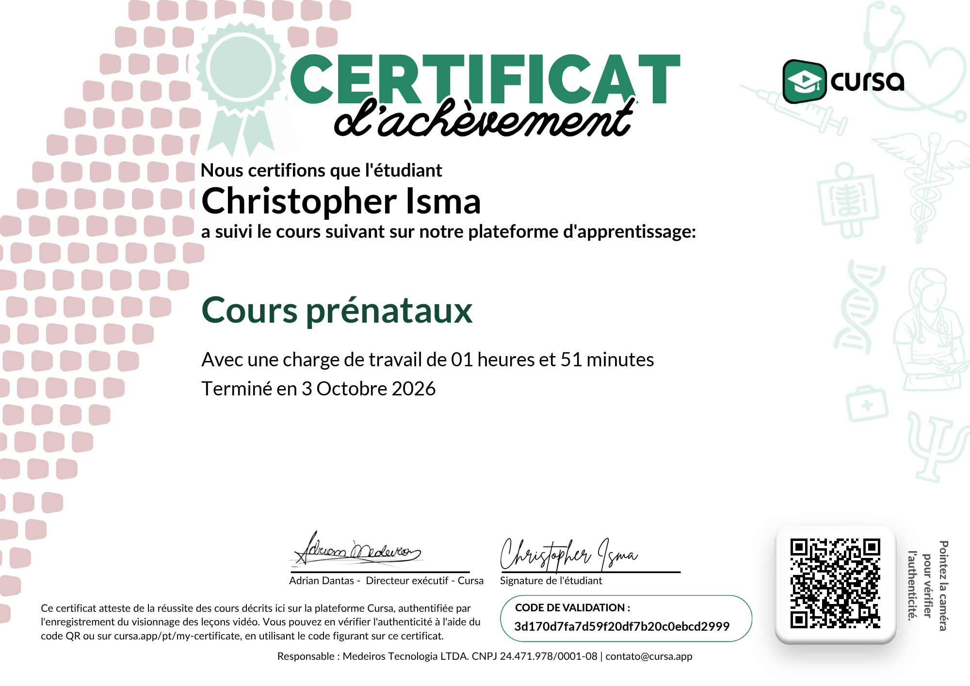 Image de mon certificat de fin de cours gratuit.