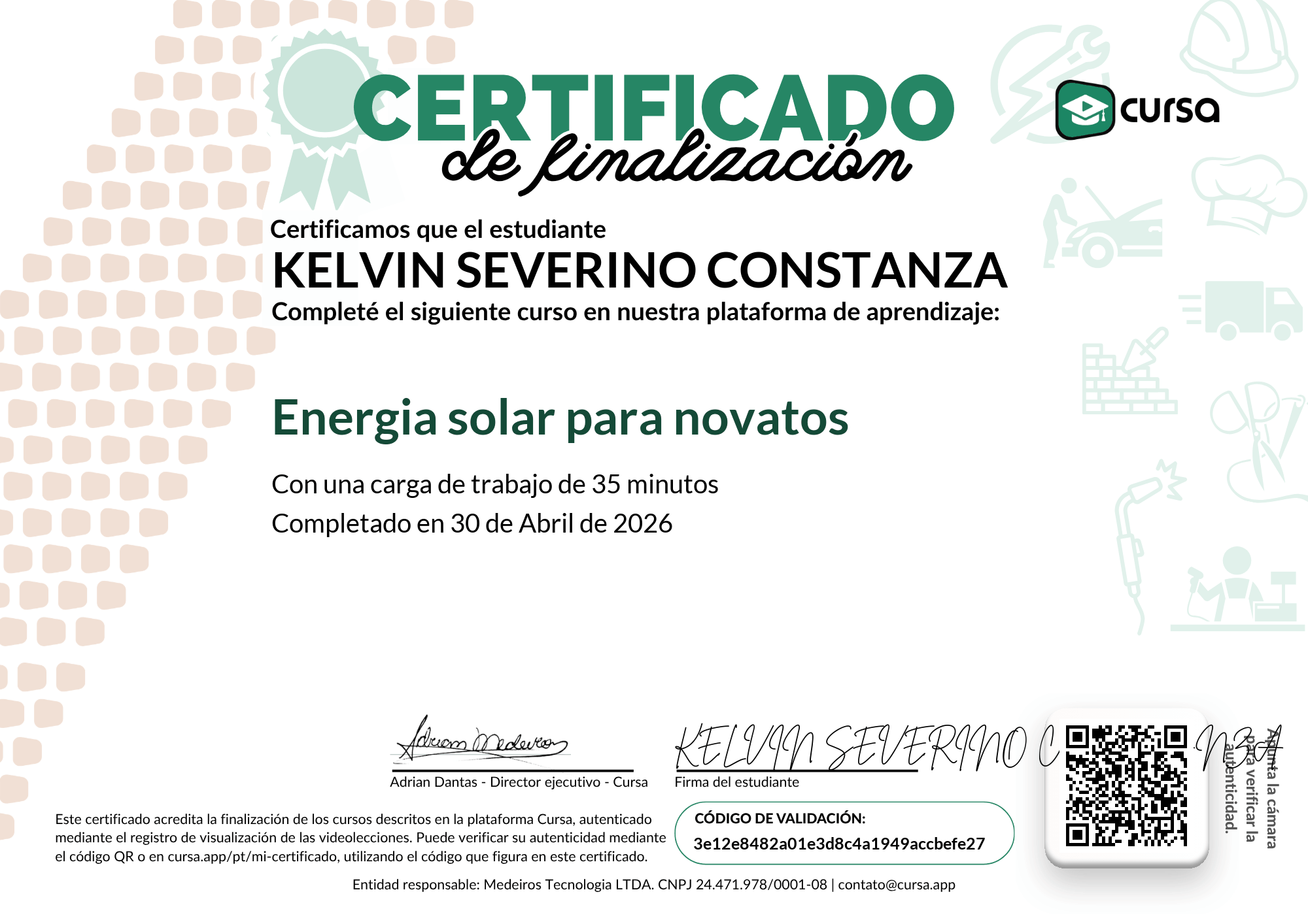 Imagen de mi Certificado de finalización del curso gratuito.
