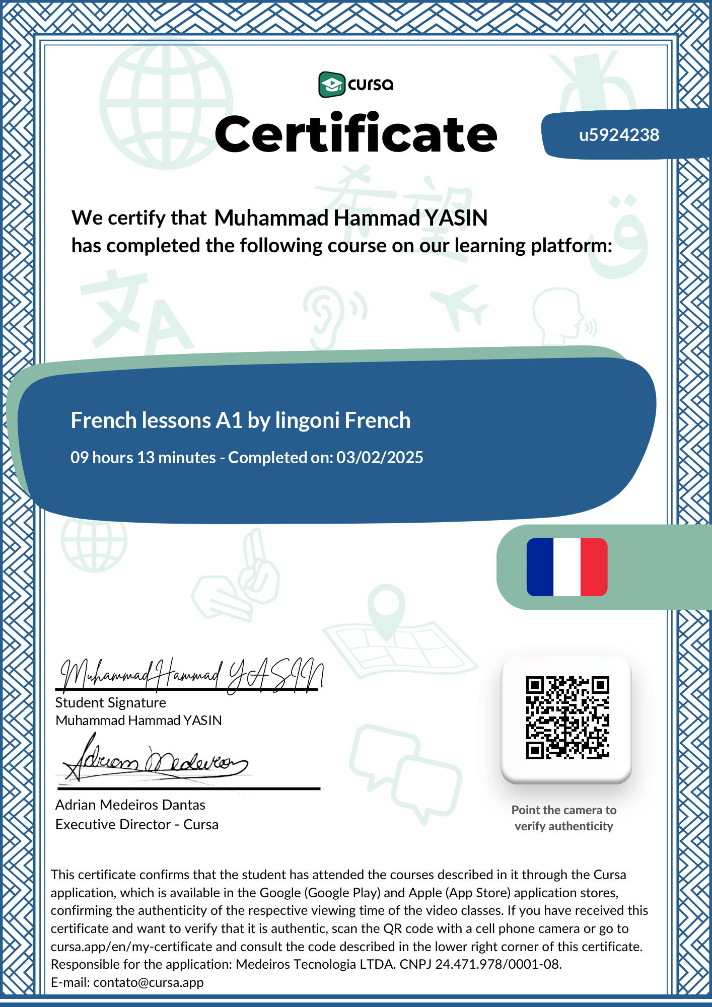 Image of my free Course Completion Certificate.