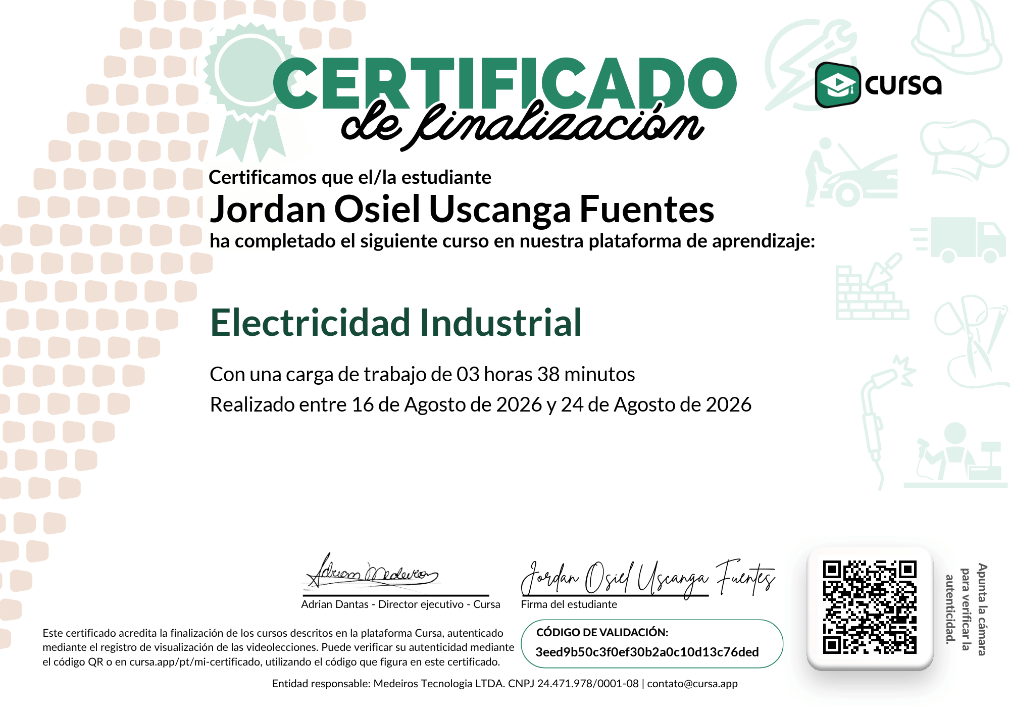 Imagen de mi Certificado de finalización del curso gratuito.