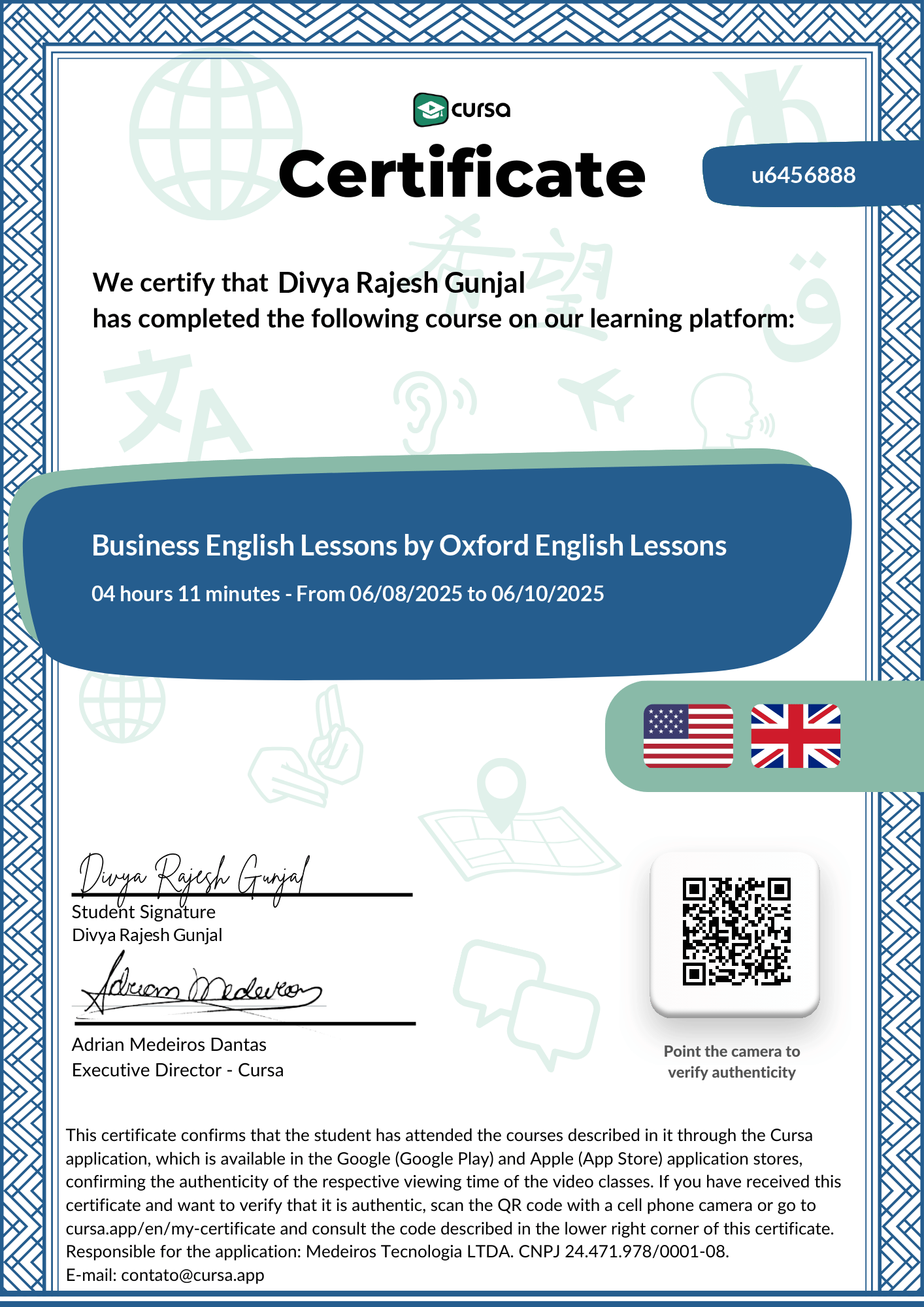 Image of my free Course Completion Certificate.