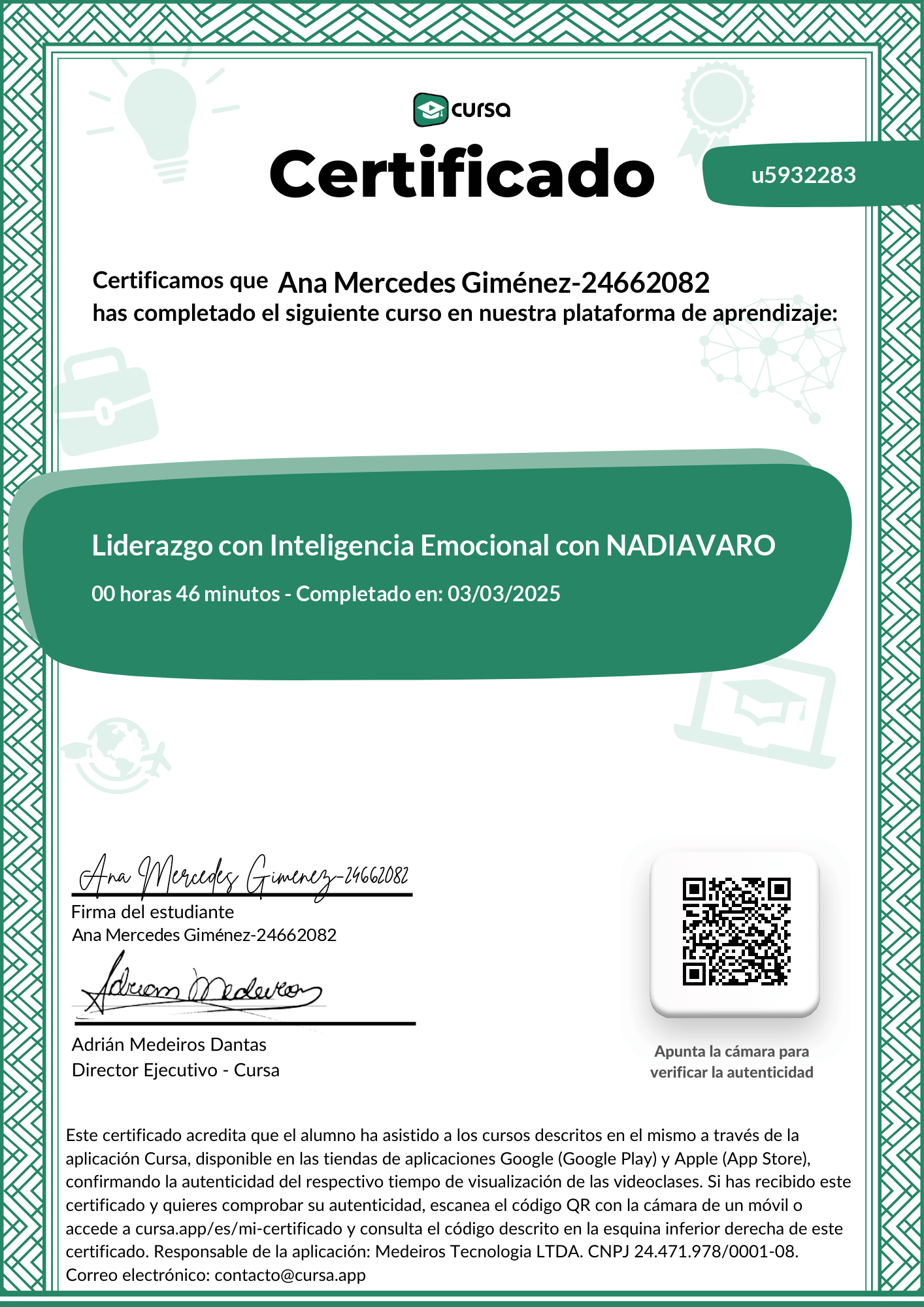 Imagen de mi Certificado de finalización del curso gratuito.