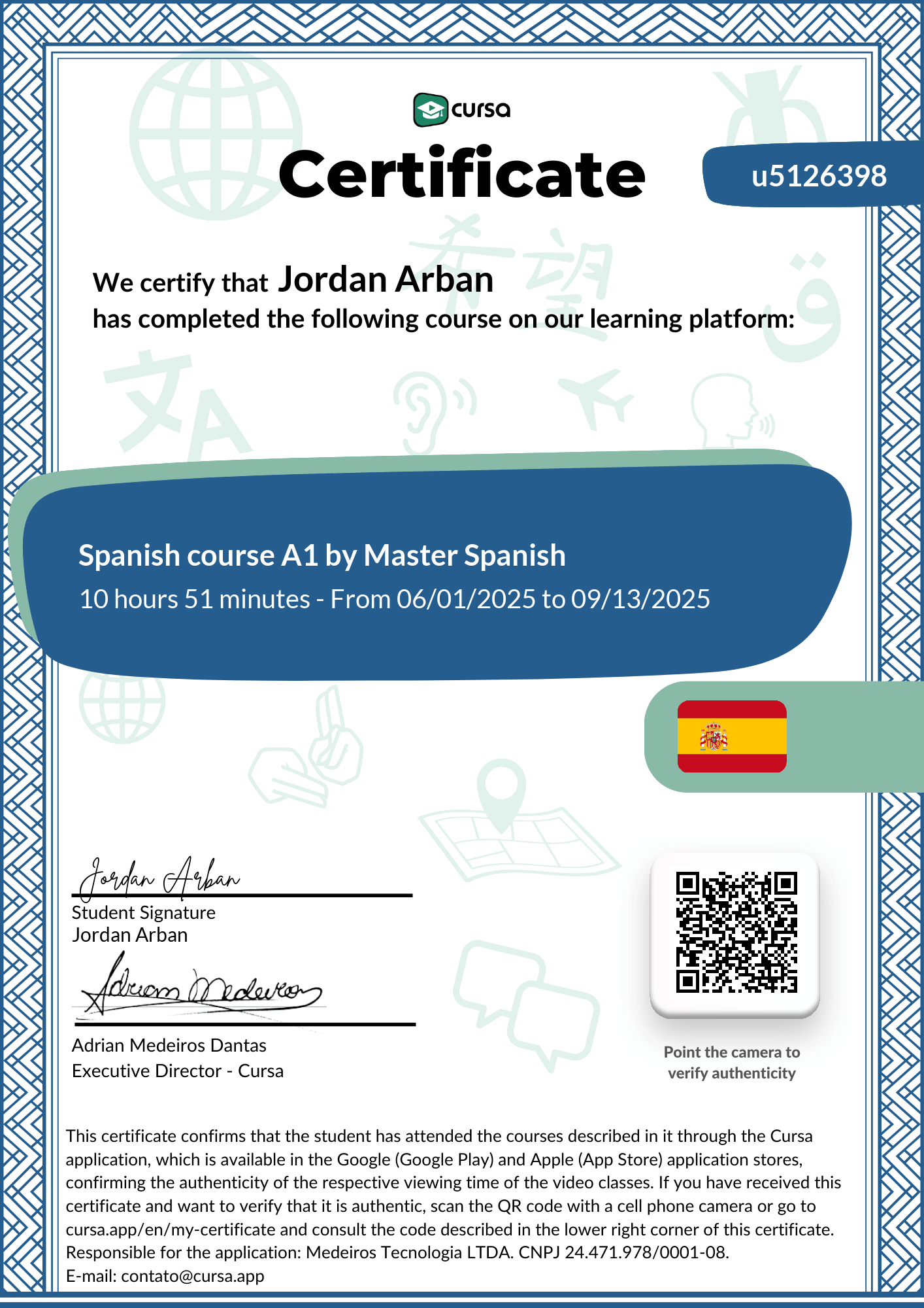 Image of my free Course Completion Certificate.