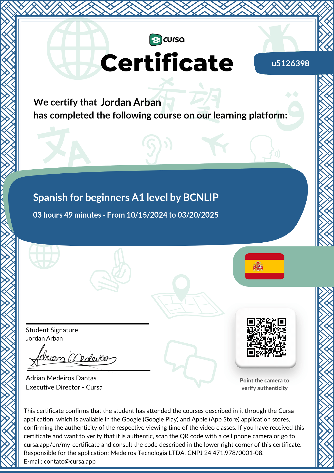 Image of my free Course Completion Certificate.