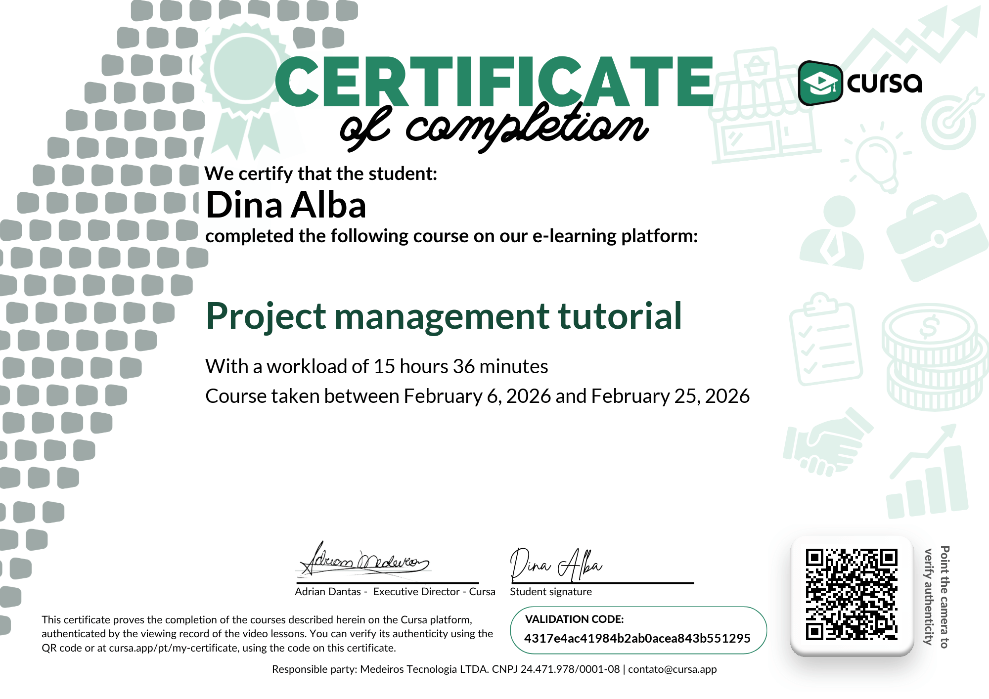 Image of my free Course Completion Certificate.