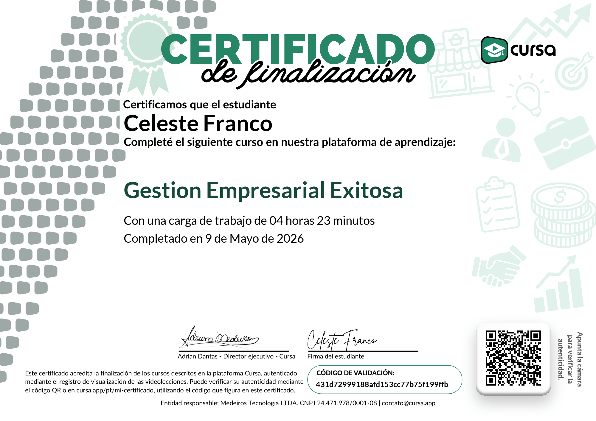 Imagen de mi Certificado de finalización del curso gratuito.