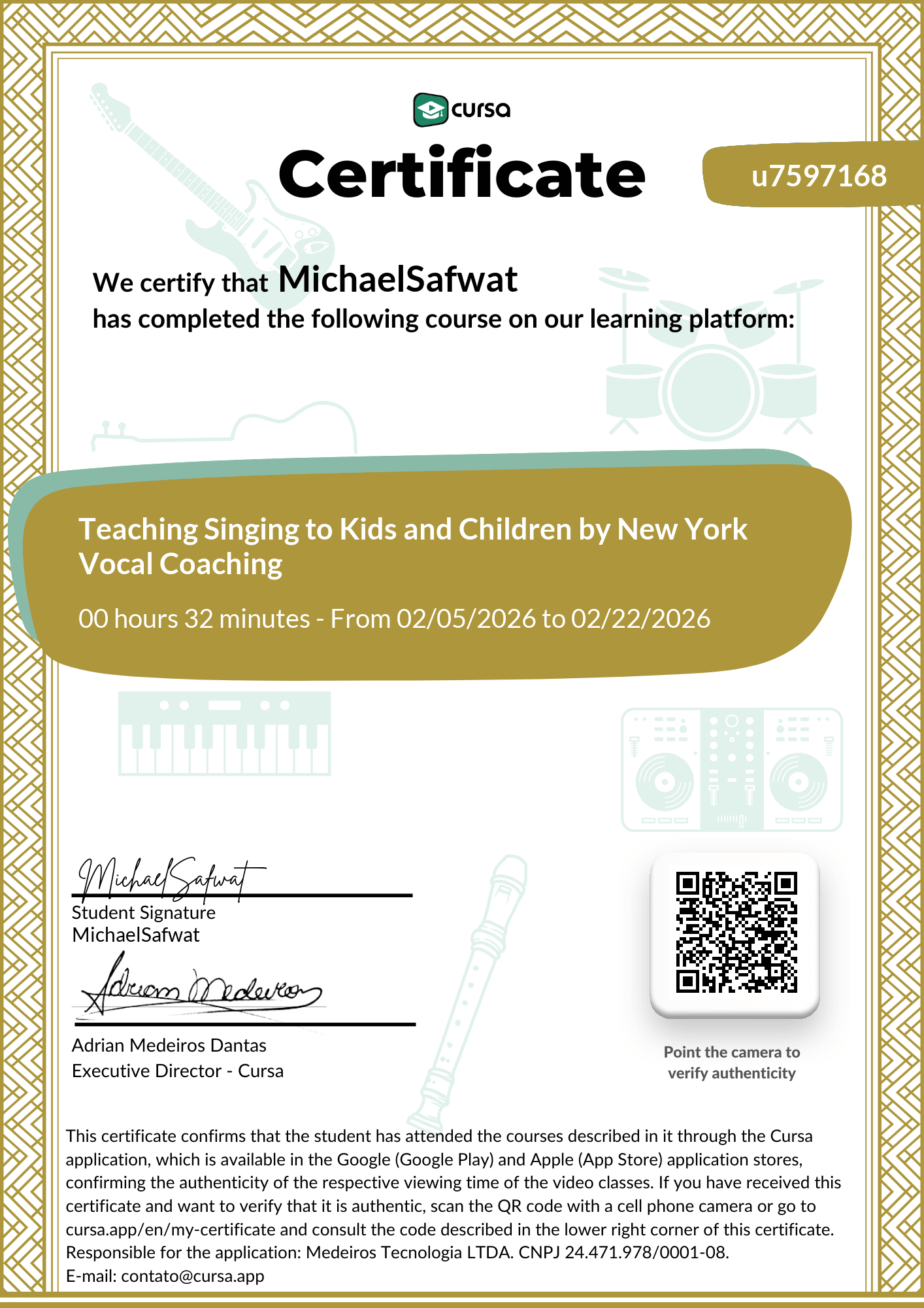 Image of my free Course Completion Certificate.