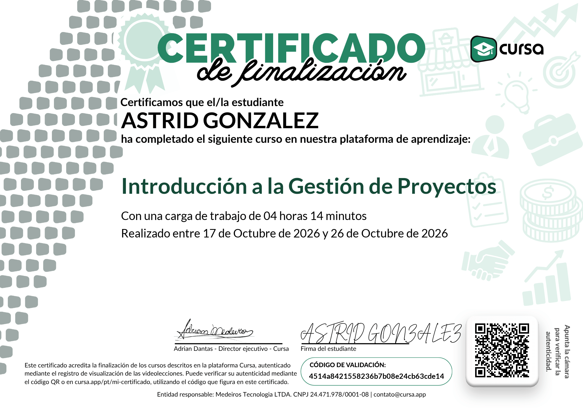 Imagen de mi Certificado de finalización del curso gratuito.