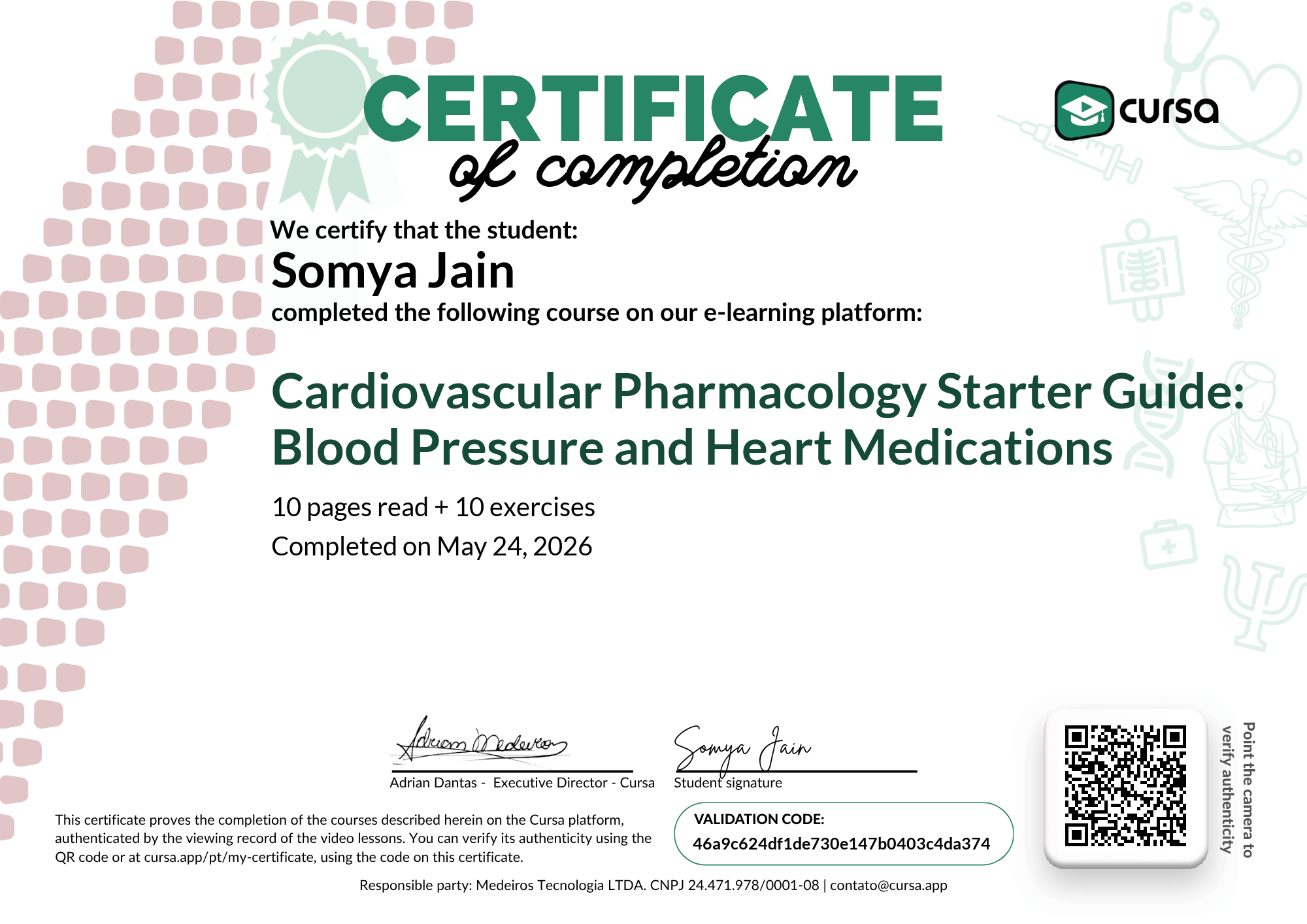 Image of my free Course Completion Certificate.