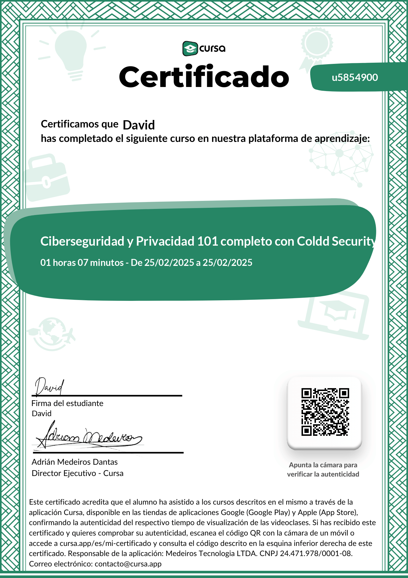 Imagen de mi Certificado de finalización del curso gratuito.