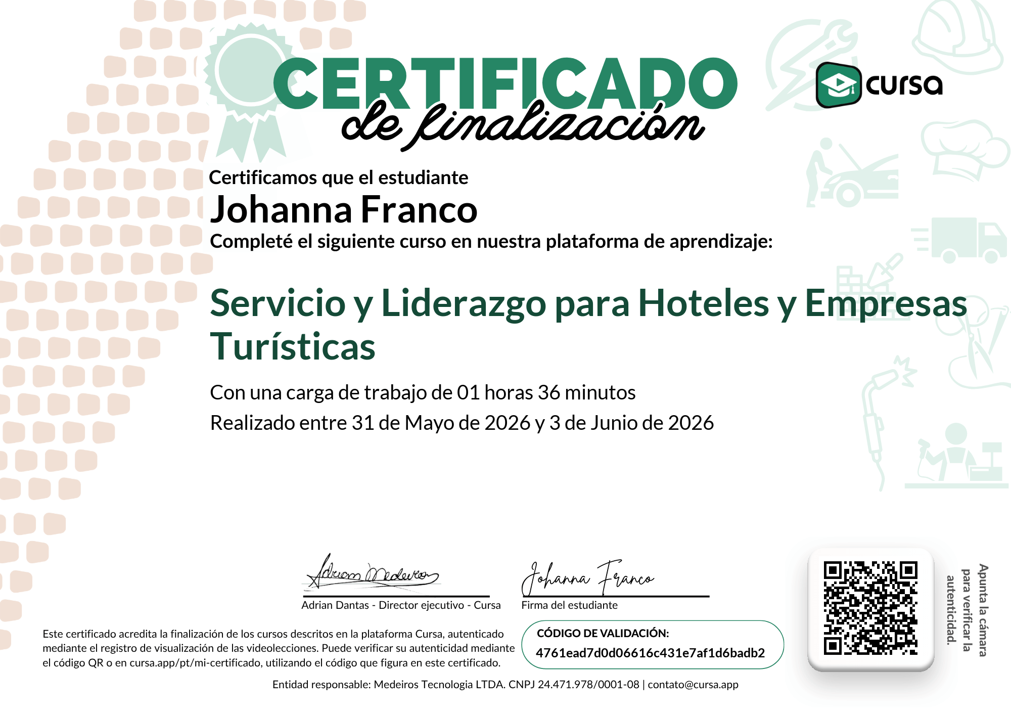 Imagen de mi Certificado de finalización del curso gratuito.