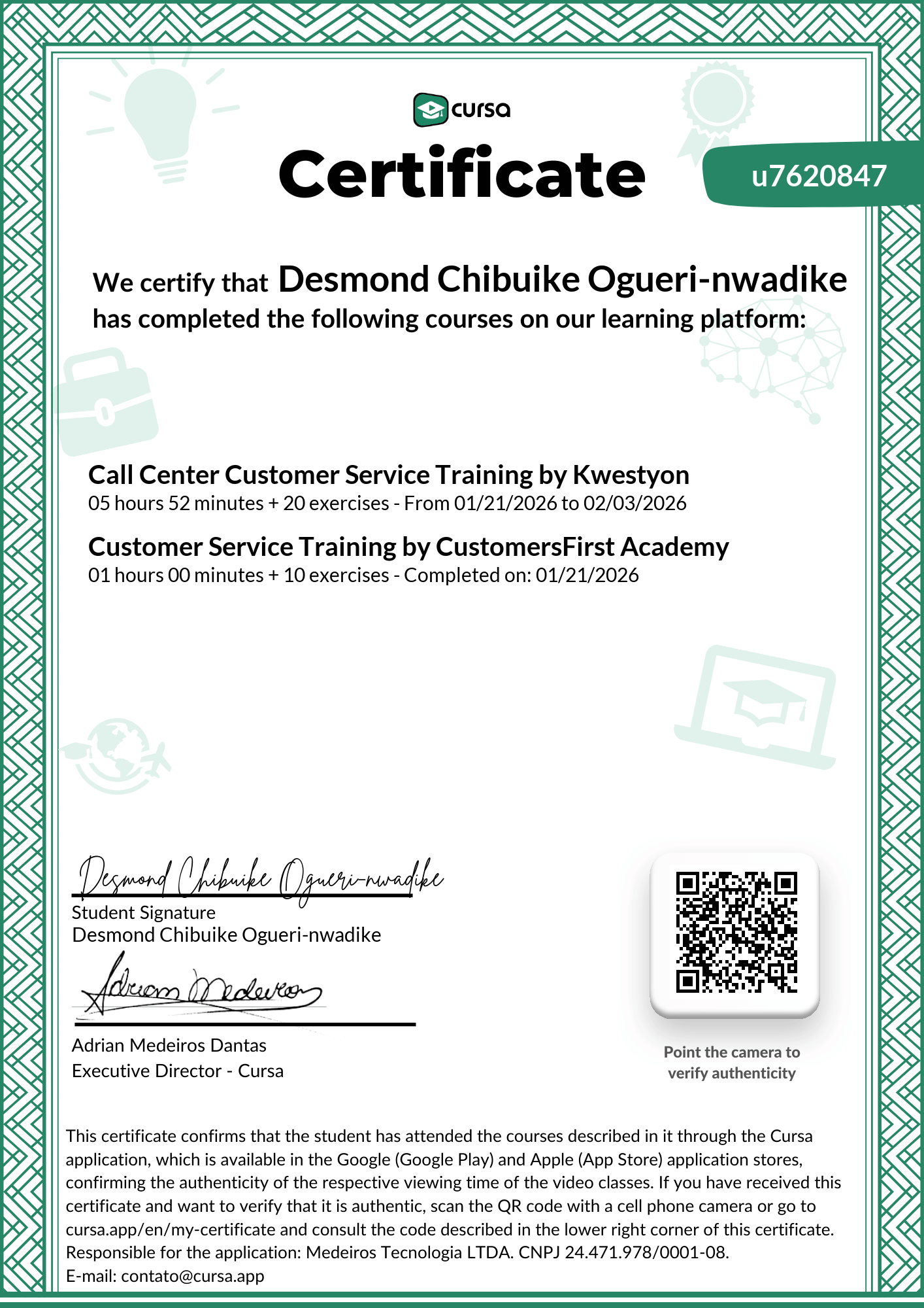 Image of my free Course Completion Certificate.