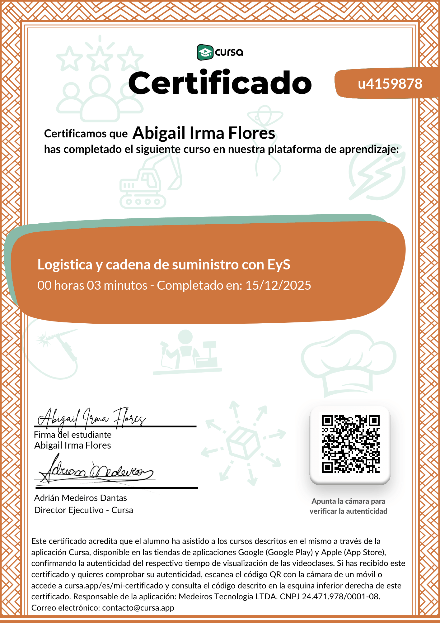 Imagen de mi Certificado de finalización del curso gratuito.
