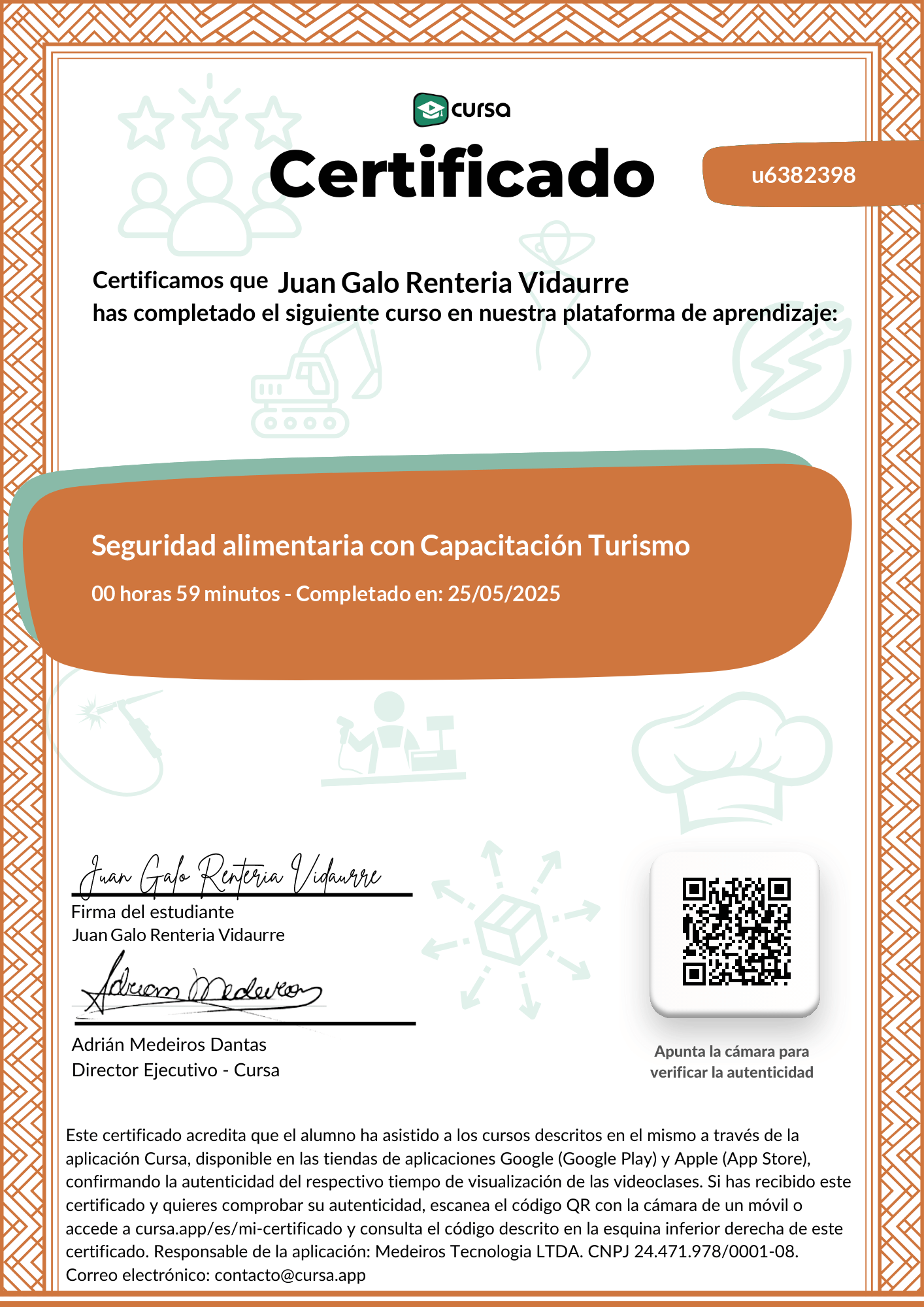 Imagen de mi Certificado de finalización del curso gratuito.
