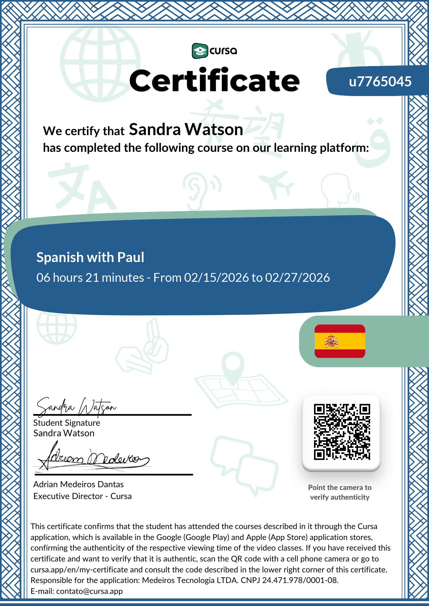 Image of my free Course Completion Certificate.