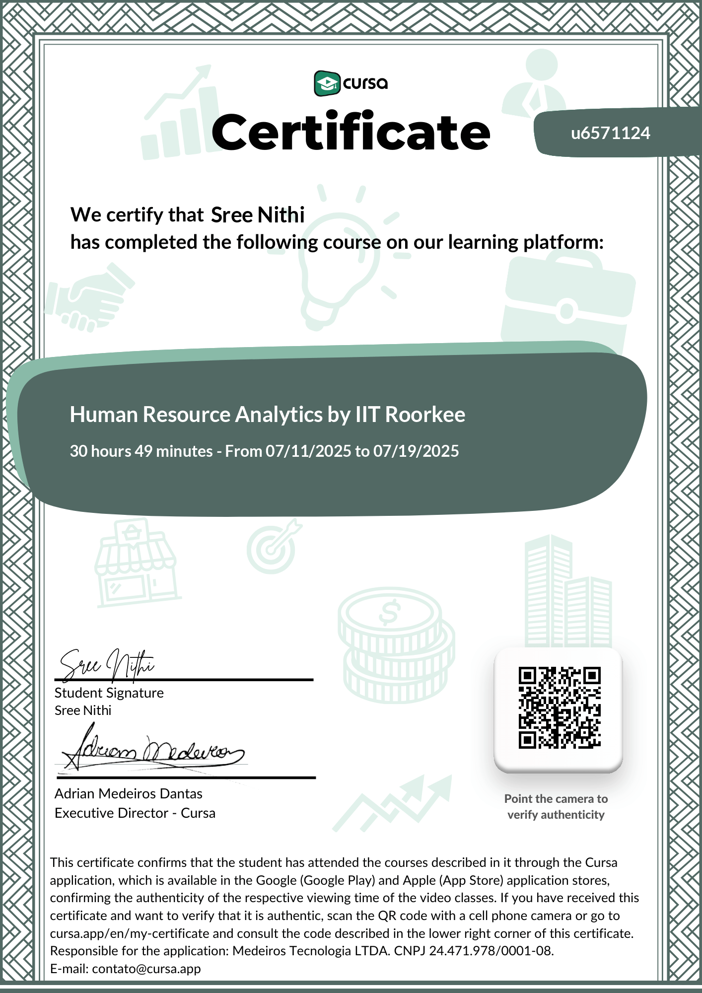 Image of my free Course Completion Certificate.
