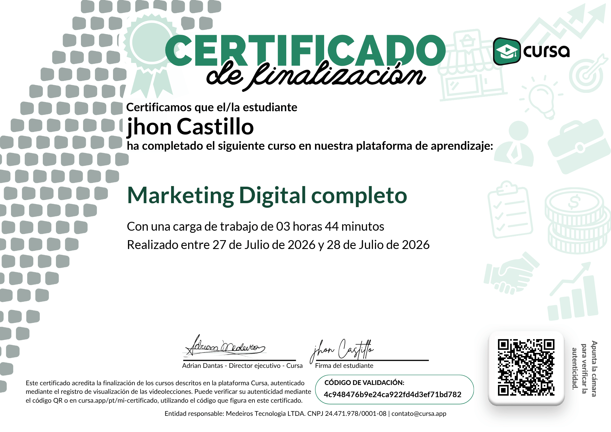 Imagen de mi Certificado de finalización del curso gratuito.