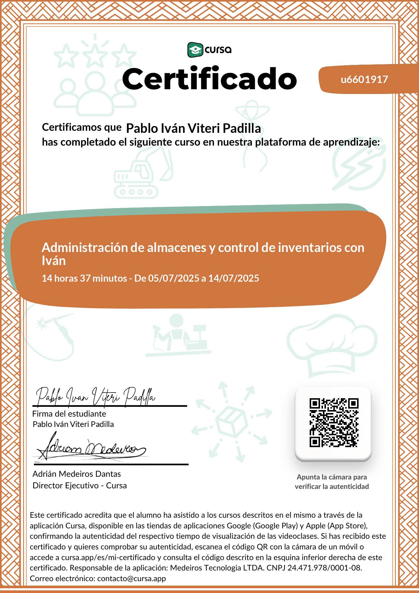 Imagen de mi Certificado de finalización del curso gratuito.